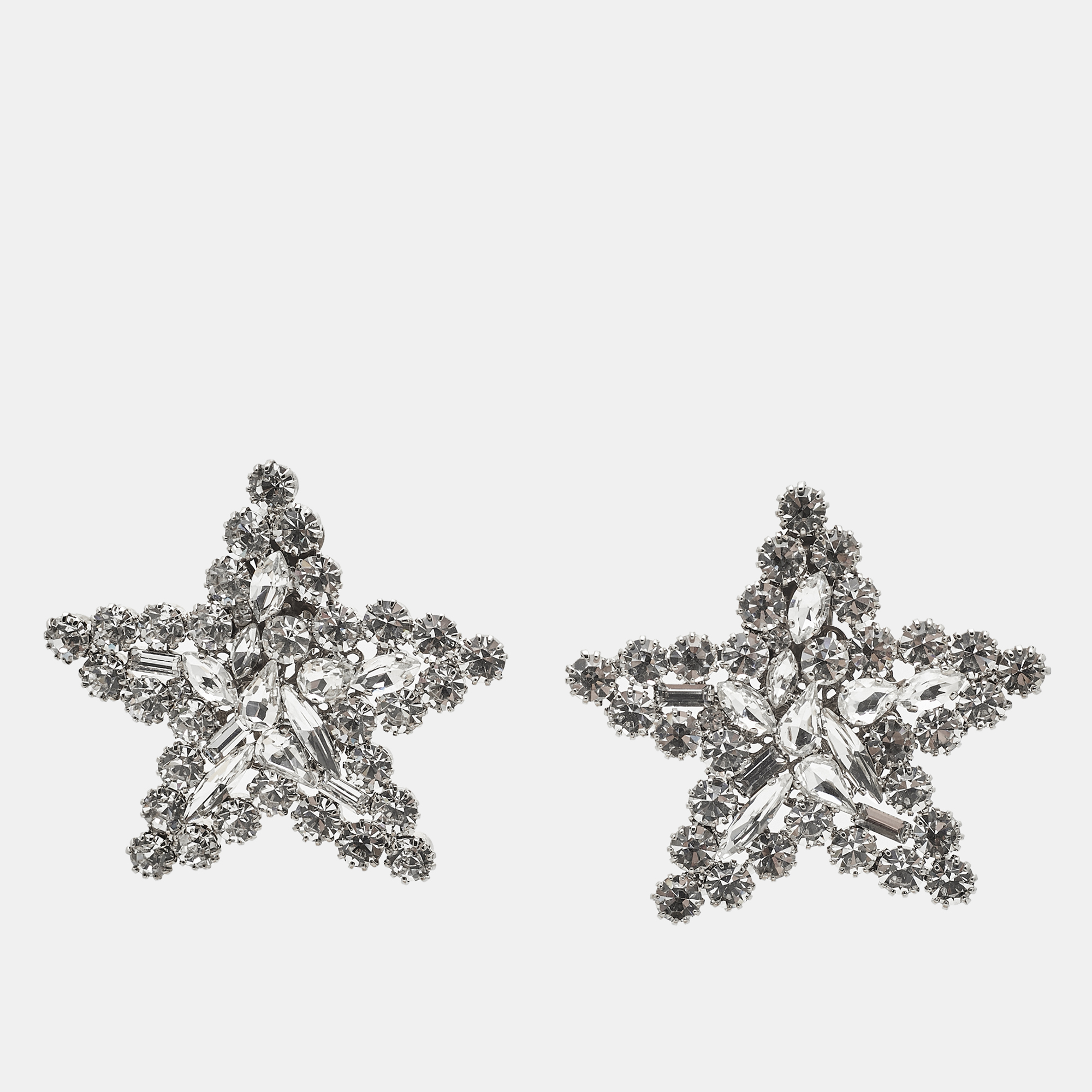 Pre-owned Alessandra Rich Star Crystals Silver Tone Earrings
