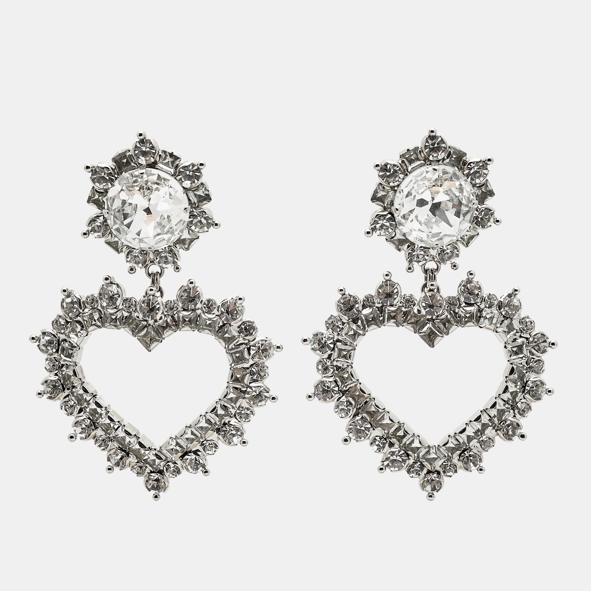 

Alessandra Rich Heart Crystals Silver Tone Earrings