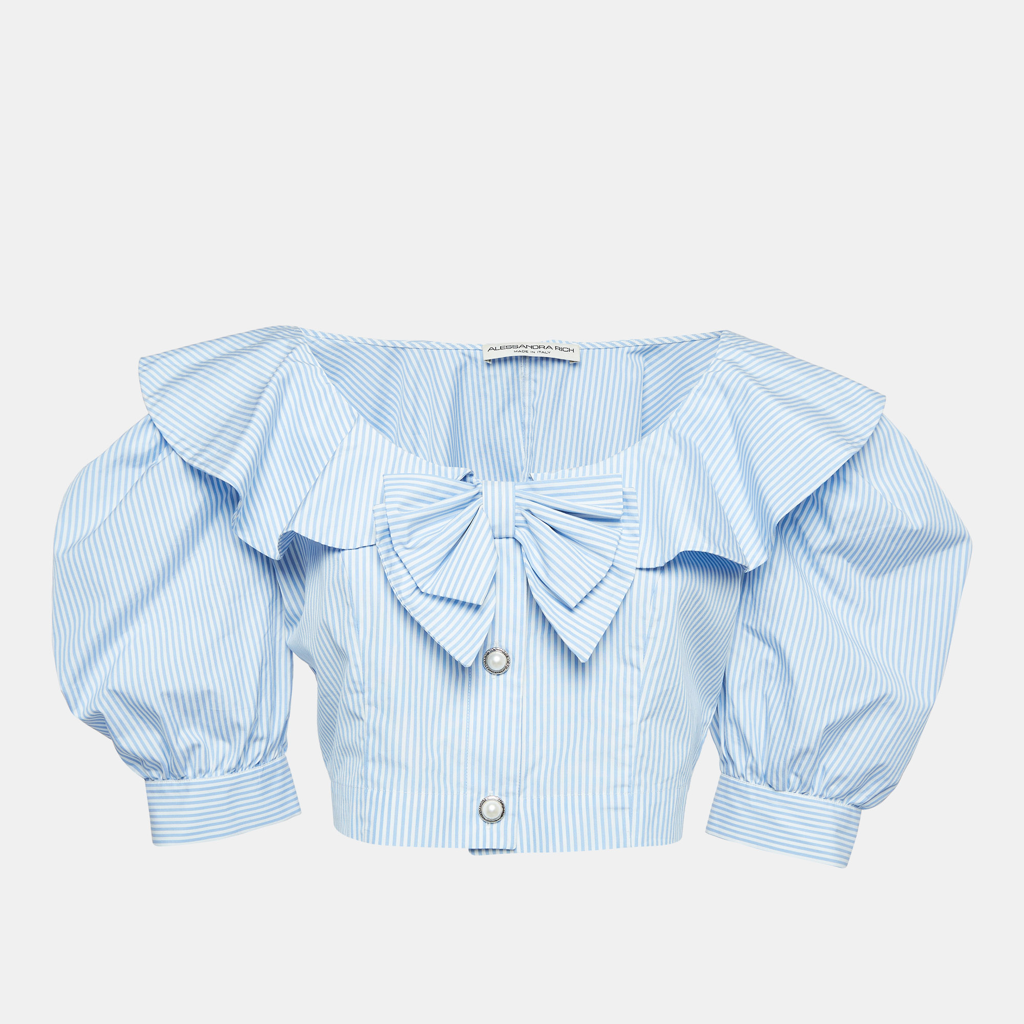 

Alessandra Rich Stripe Cotton Bow Detail Crop Top M, Blue