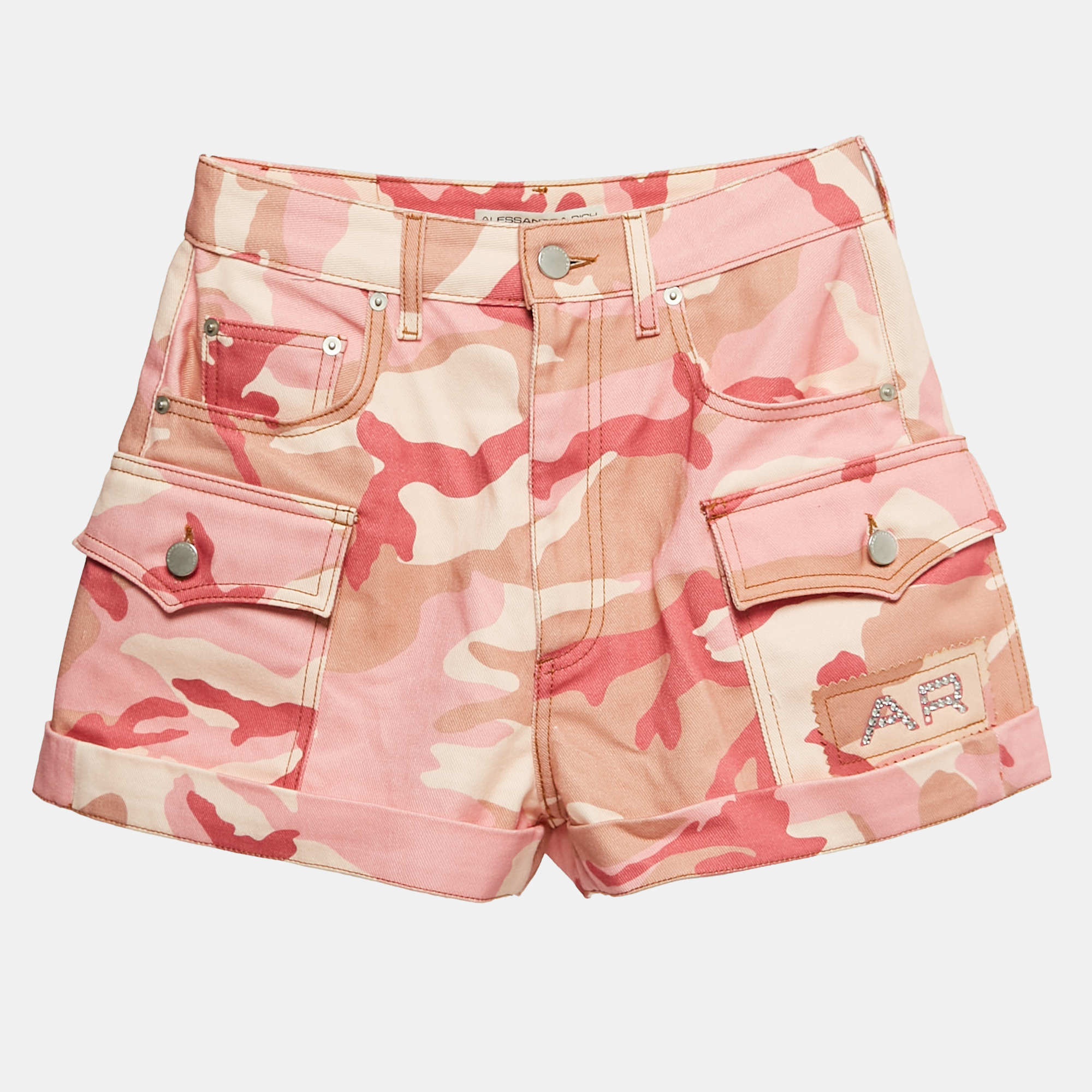 Pre-owned Alessandra Rich Pink Camouflage High-rise Denim Shorts M