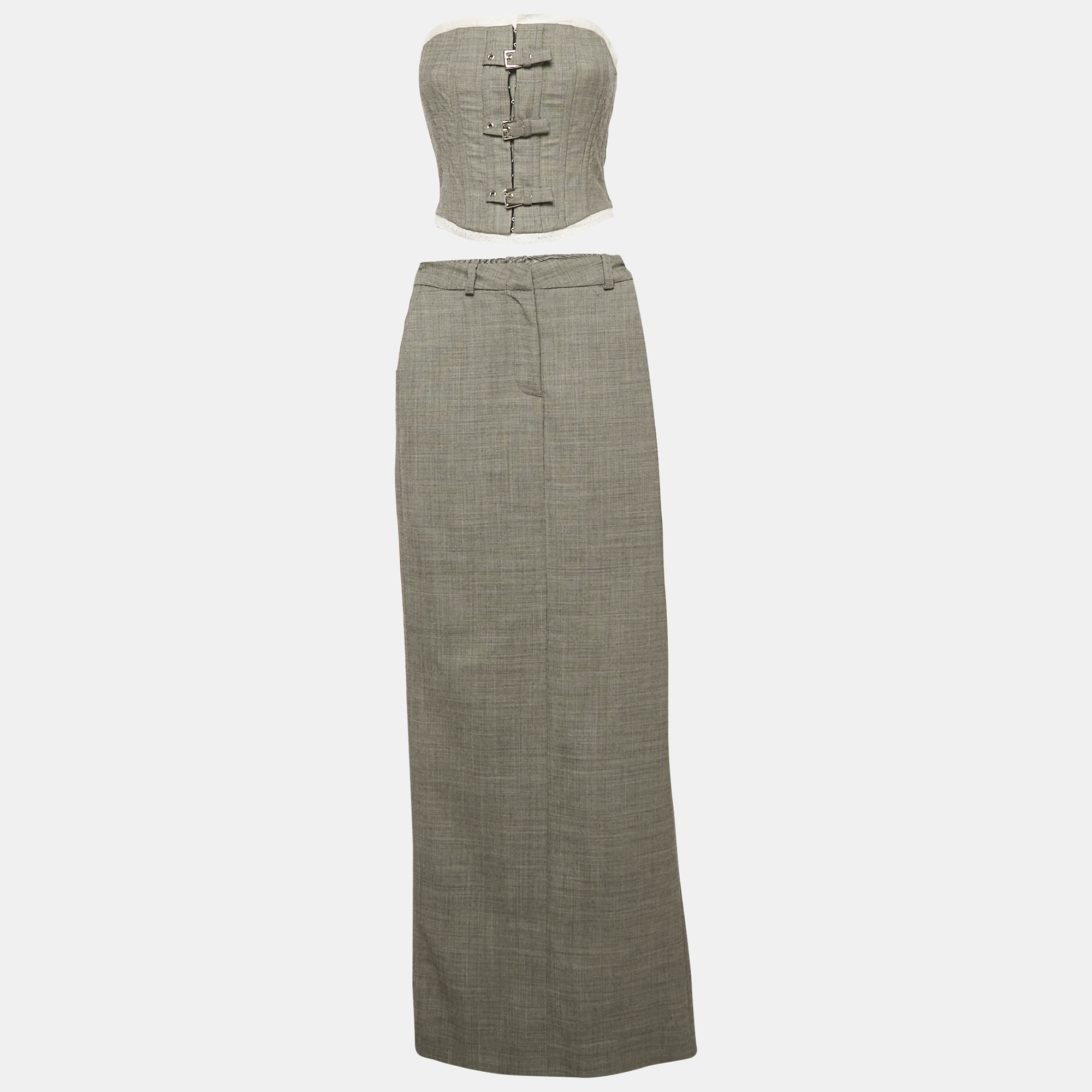 Pre-owned Alessandra Rich Grey Corset Top And Skirt Set Xs In Gray