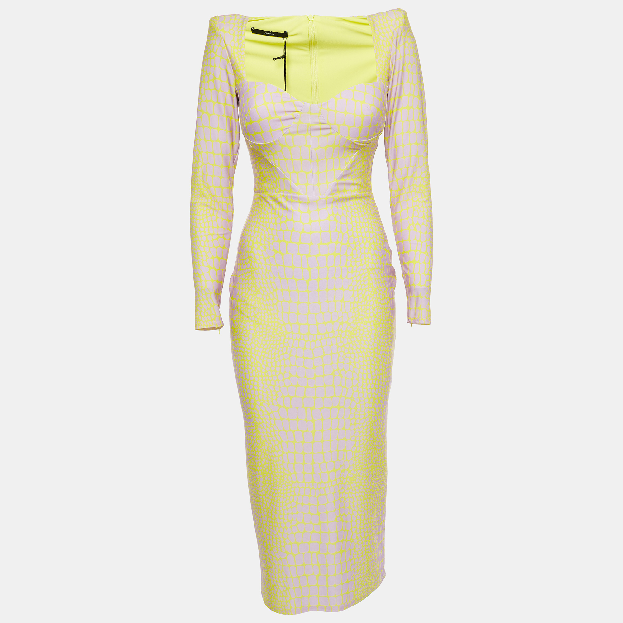 

Alex Perry Yellow/Lilac Croc Print Jersey Midi Dress