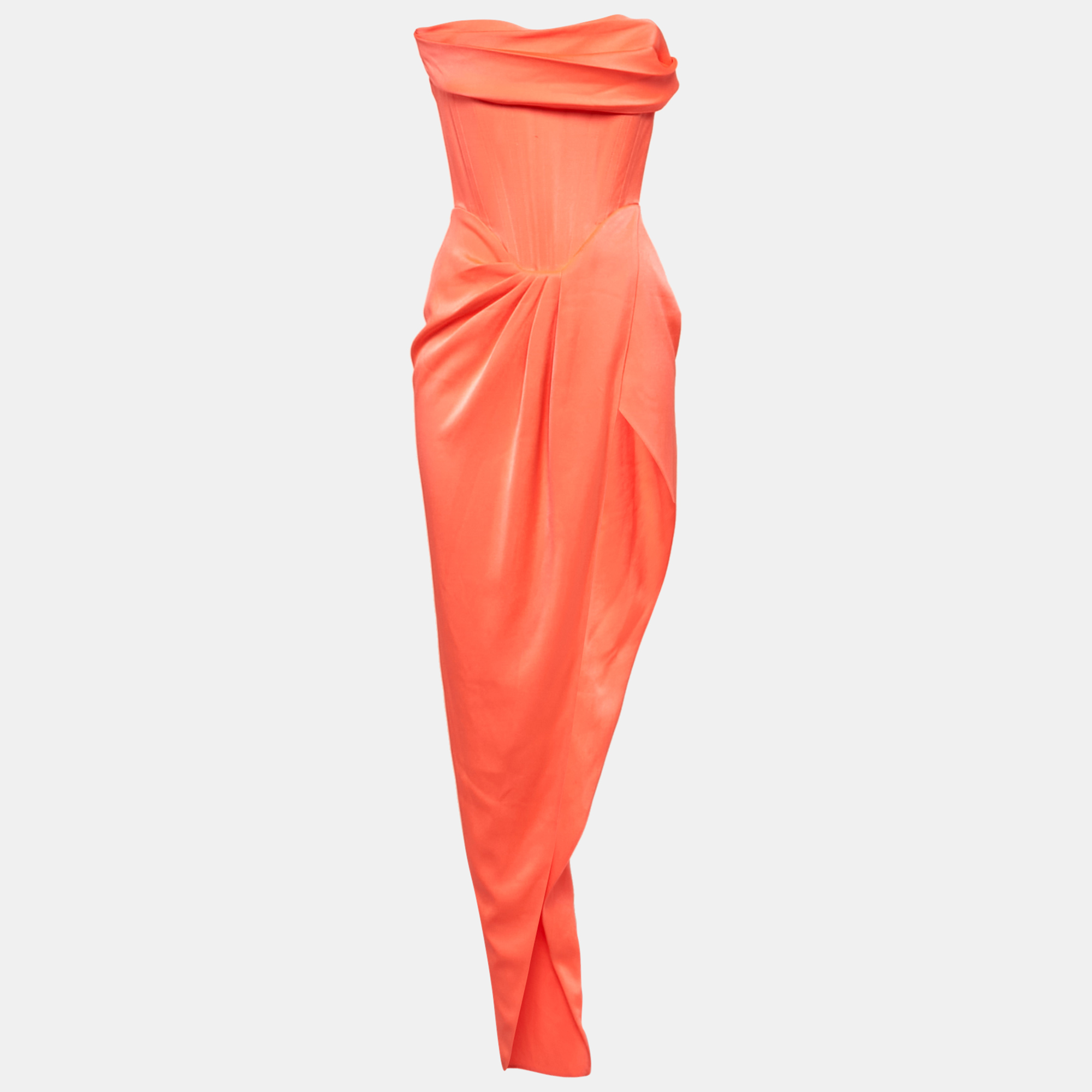 

Alex Perry Neon Orange Harland Draped Satin Corset Gown S