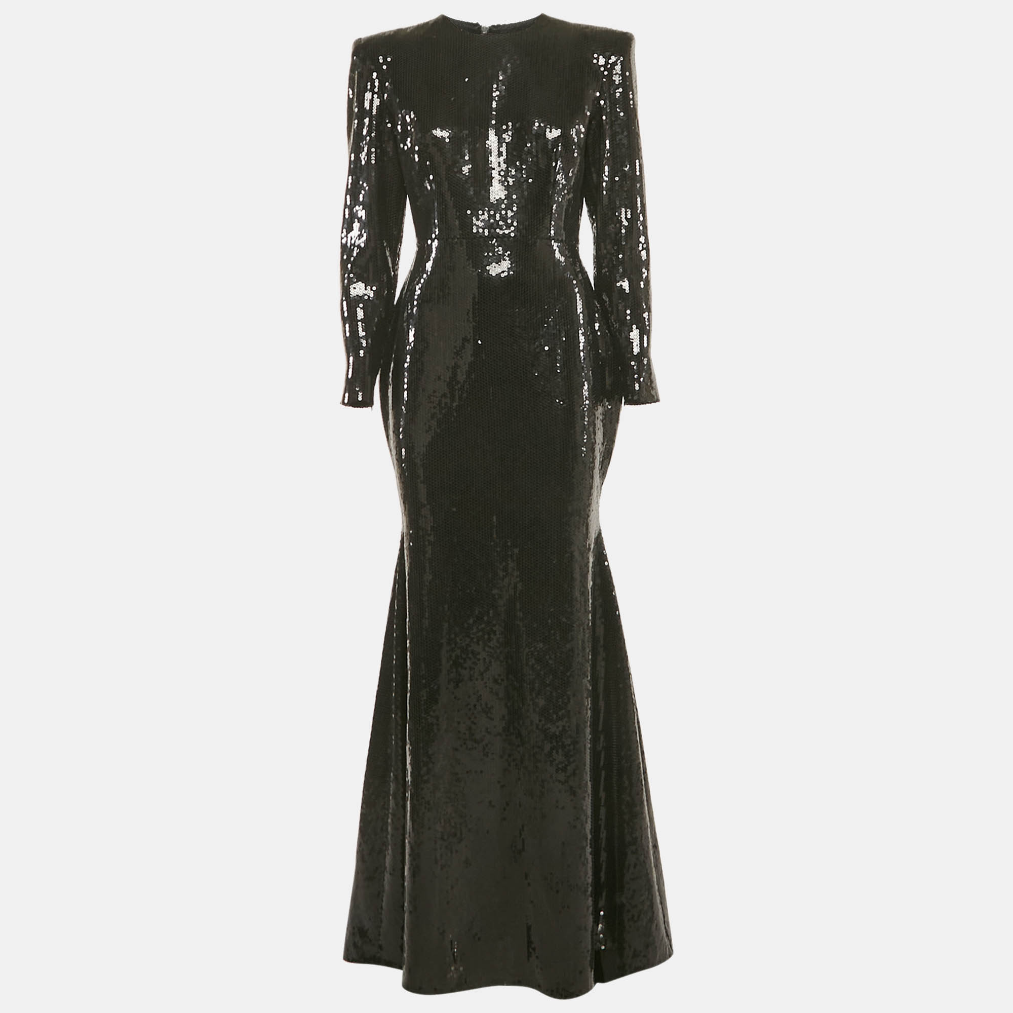 Pre-owned Alex Perry Black Sequin Fish Cut Gown M