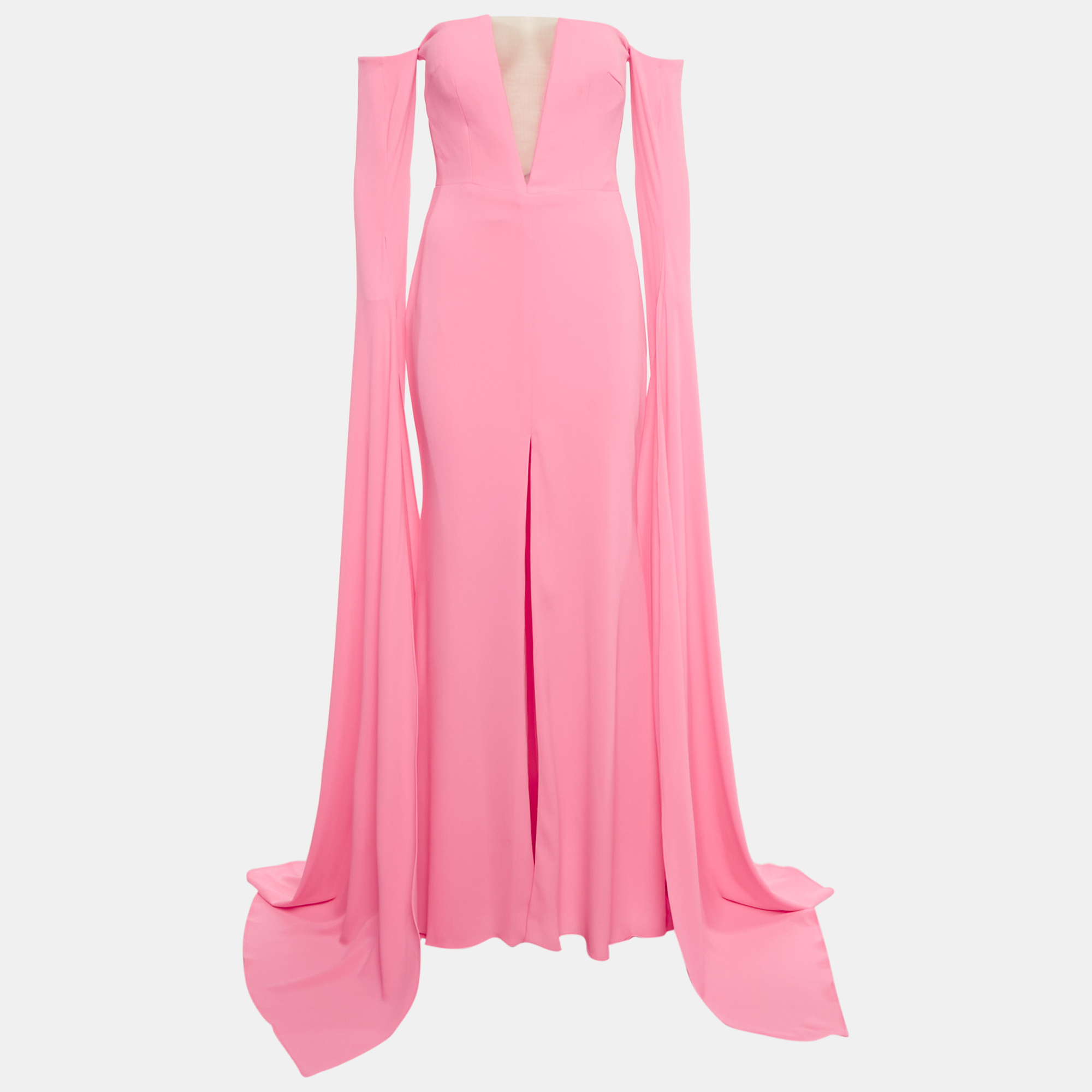 Pre-owned Alex Perry Neon Pink Crepe Strapless Shoulder Drape Crinoline Gown M