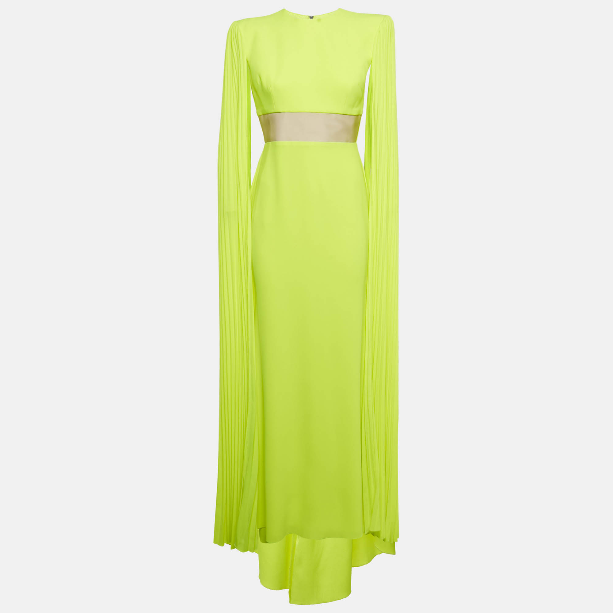 Pre-owned Alex Perry Neon Green Crepe Shoulder Drape Raina Maxi Dress M