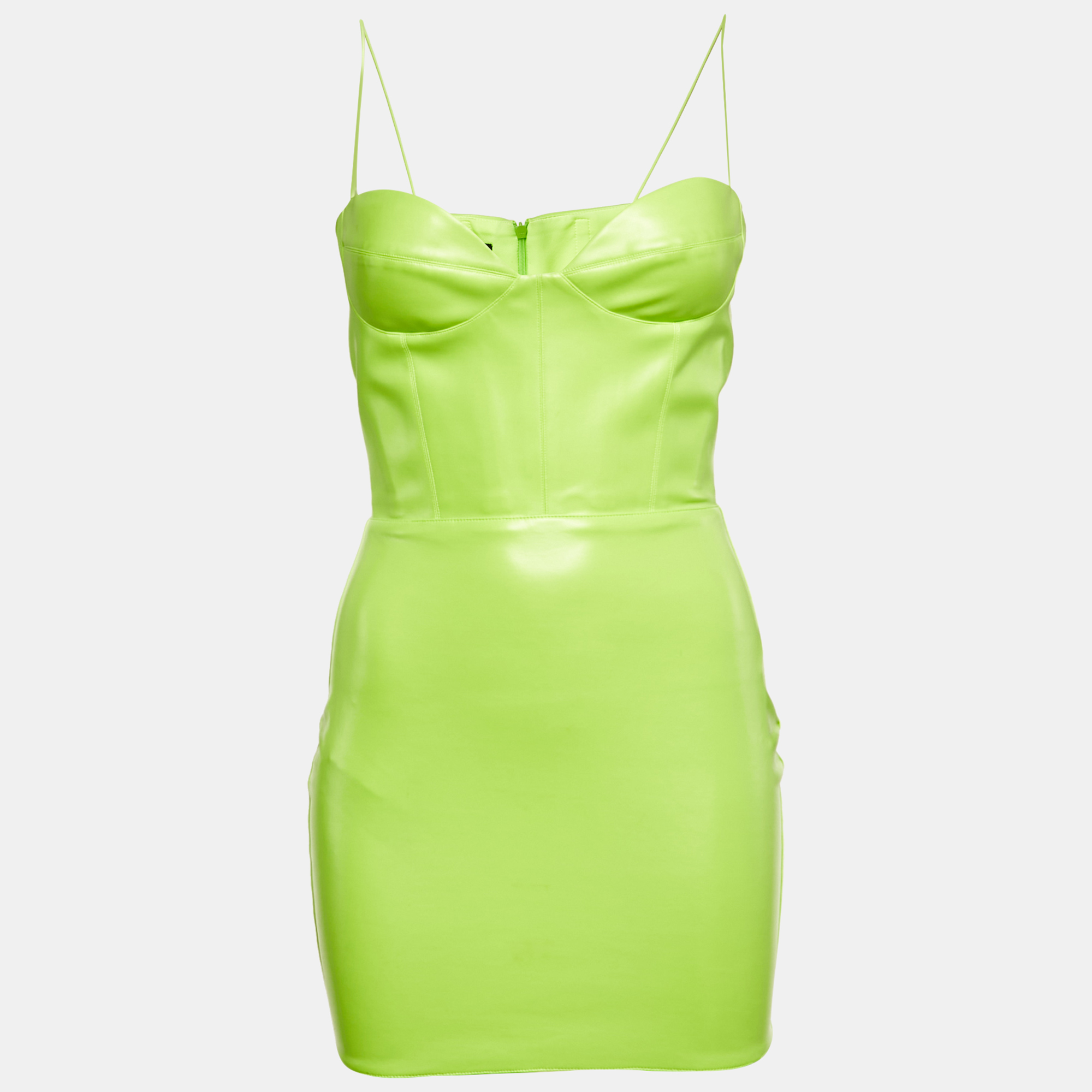 Pre-owned Alex Perry Neon Green Faux Leather Strappy Clay Mini Dress S