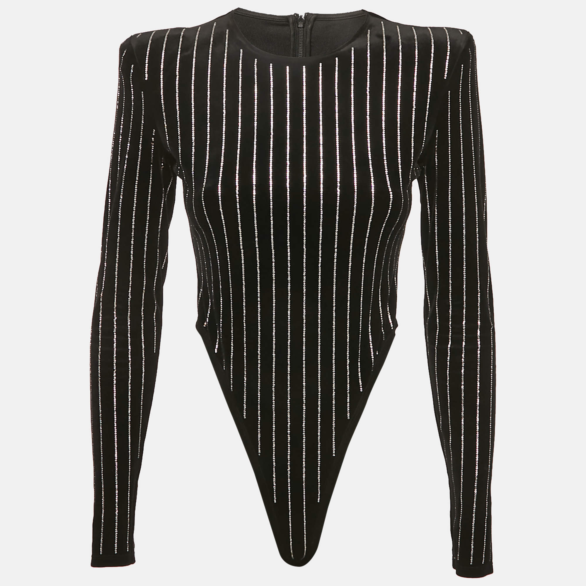 

Alex Perry Black Rhinestone Striped Velvet Bodysuit M