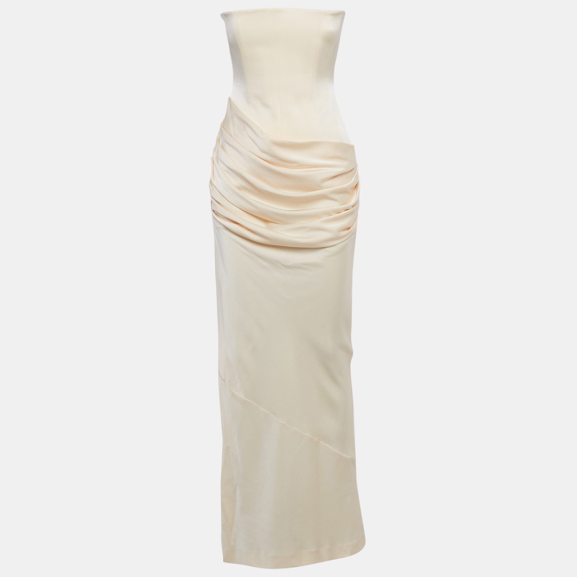 

Alex Perry Butter Cream Crepe Strapless Draped Maxi Dress S