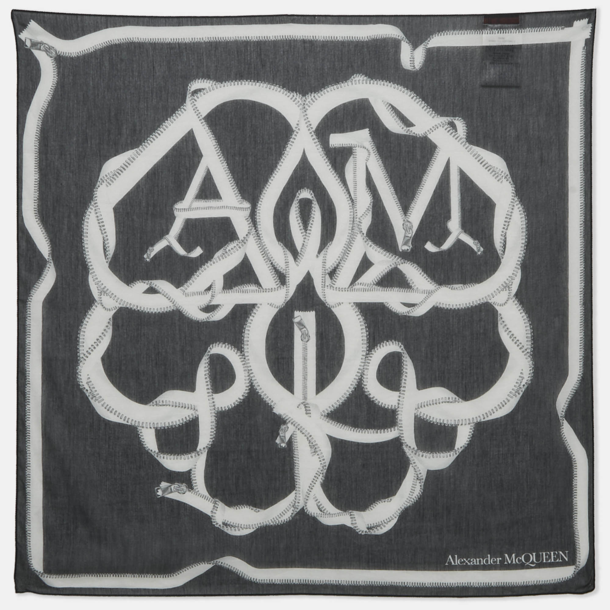 Pre-owned Alexander Mcqueen Navy Blue Printed Cotton Blend Scarf