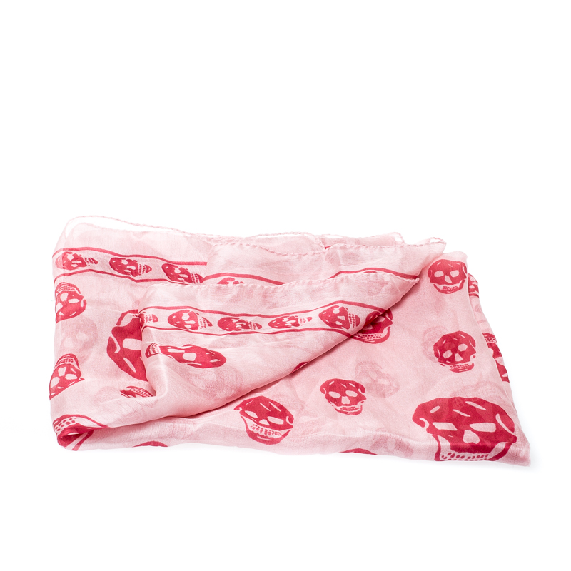 

Alexander McQueen Pink Skull Print Chiffon Silk Scarf