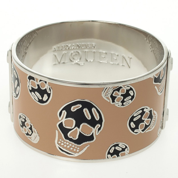 Alexander McQueen Skull Printed Pink Resin Large Bangle