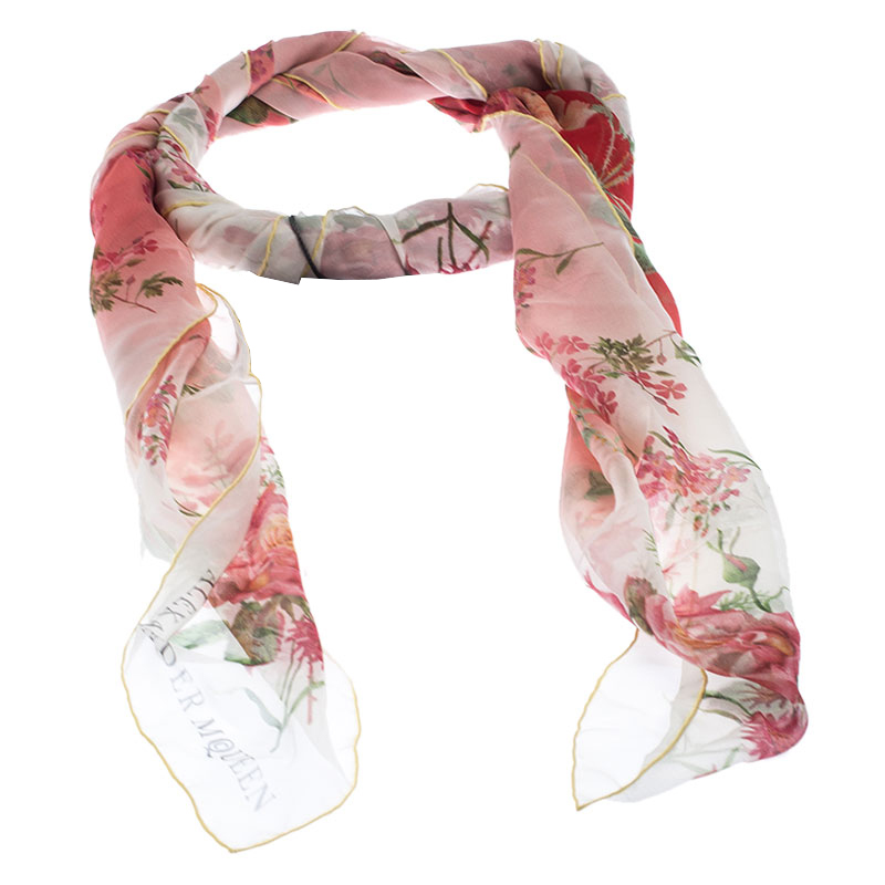 

Alexander McQueen Red Botanical Print Ombr÷ Silk Square Scarf