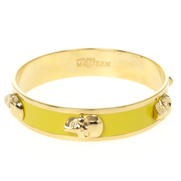 Alexander McQueen Yellow Enamel Golden Metal Large 3D Skull Bracelet