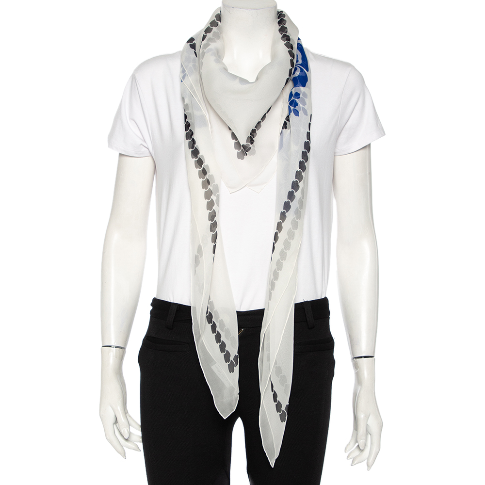 

Alexander McQueen White Floral Print Chiffon Silk Scarf