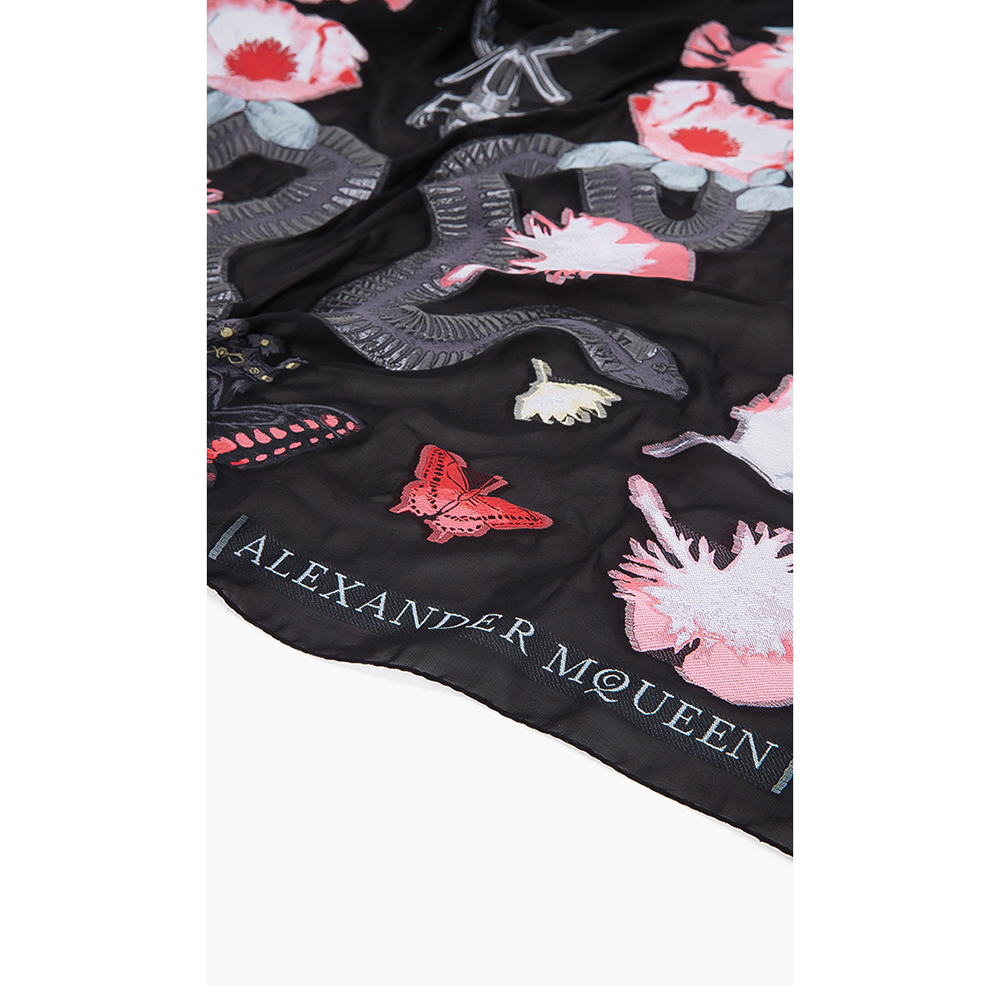 

Alexander McQueen Black Floral Brocade Scarf