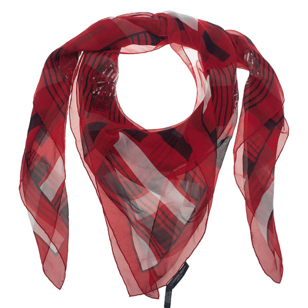 مملوكة مسبقًا Alexander McQueen Red Geometric Print Skull Square Scarf