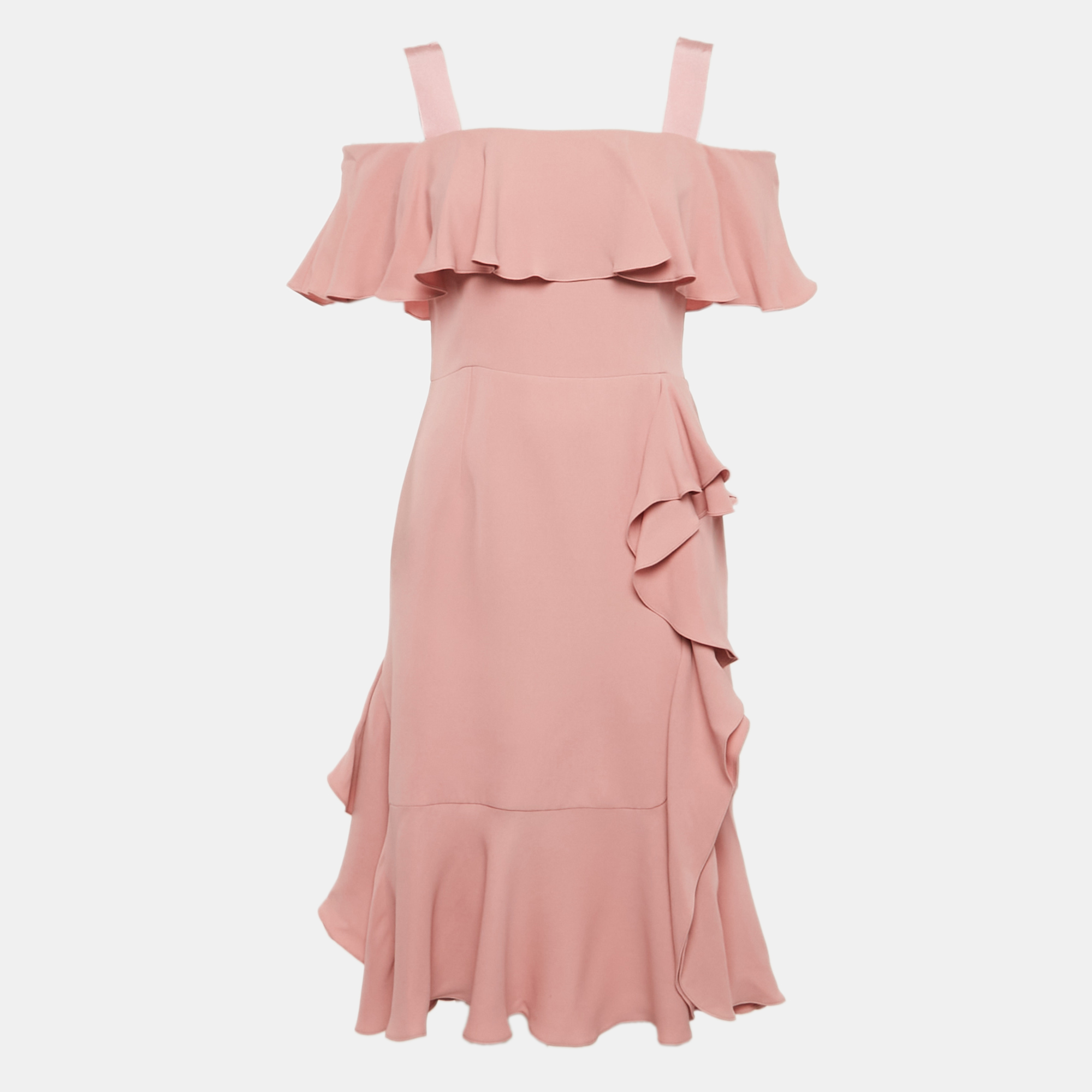 

Alexander McQueen Pink Silk Chiffon Silk Ruffled Off-Shoulder Midi Dress M