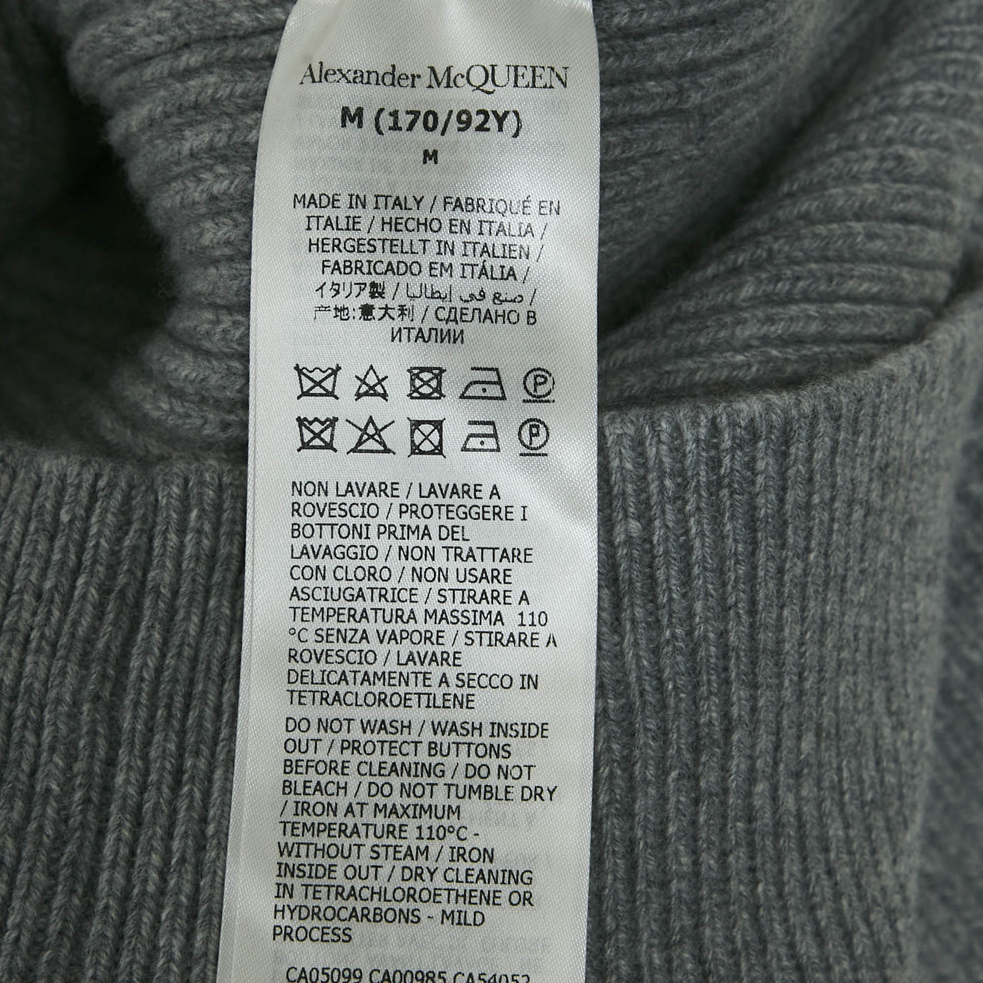 Alexander McQueen Grey Wool Rib Knit Button Front Cardigan M 