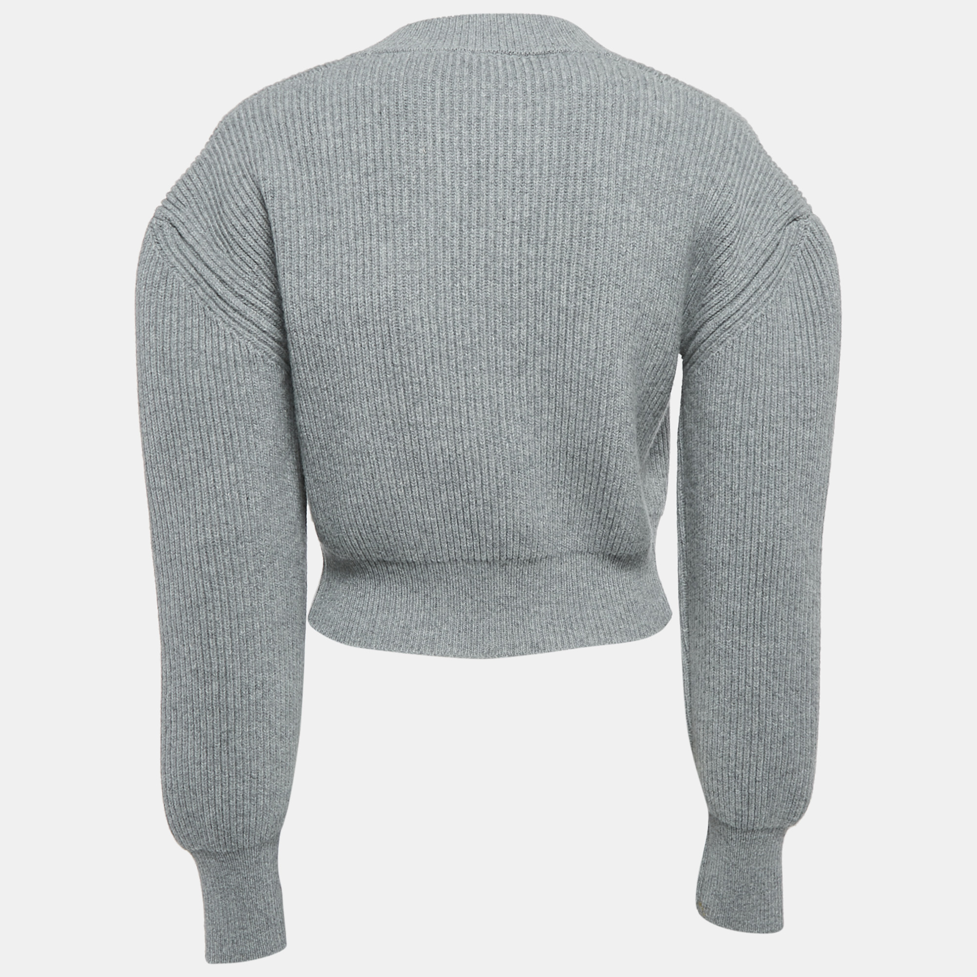 Alexander McQueen Grey Wool Rib Knit Button Front Cardigan M 