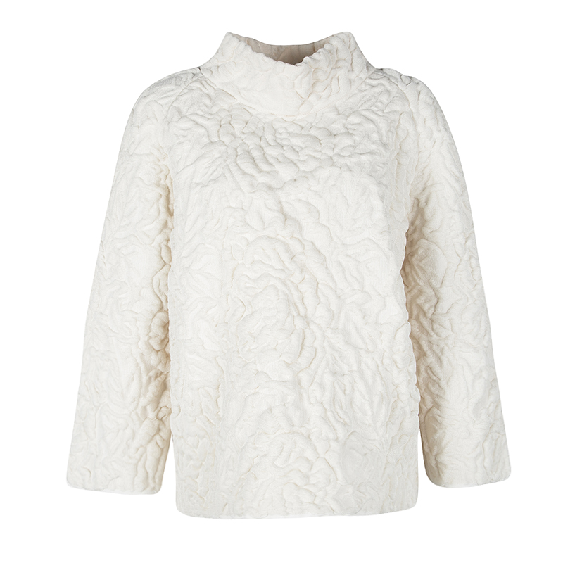 Alexander McQueen Cream Chunky Quilted Rose Knit  Oversized Pullover M