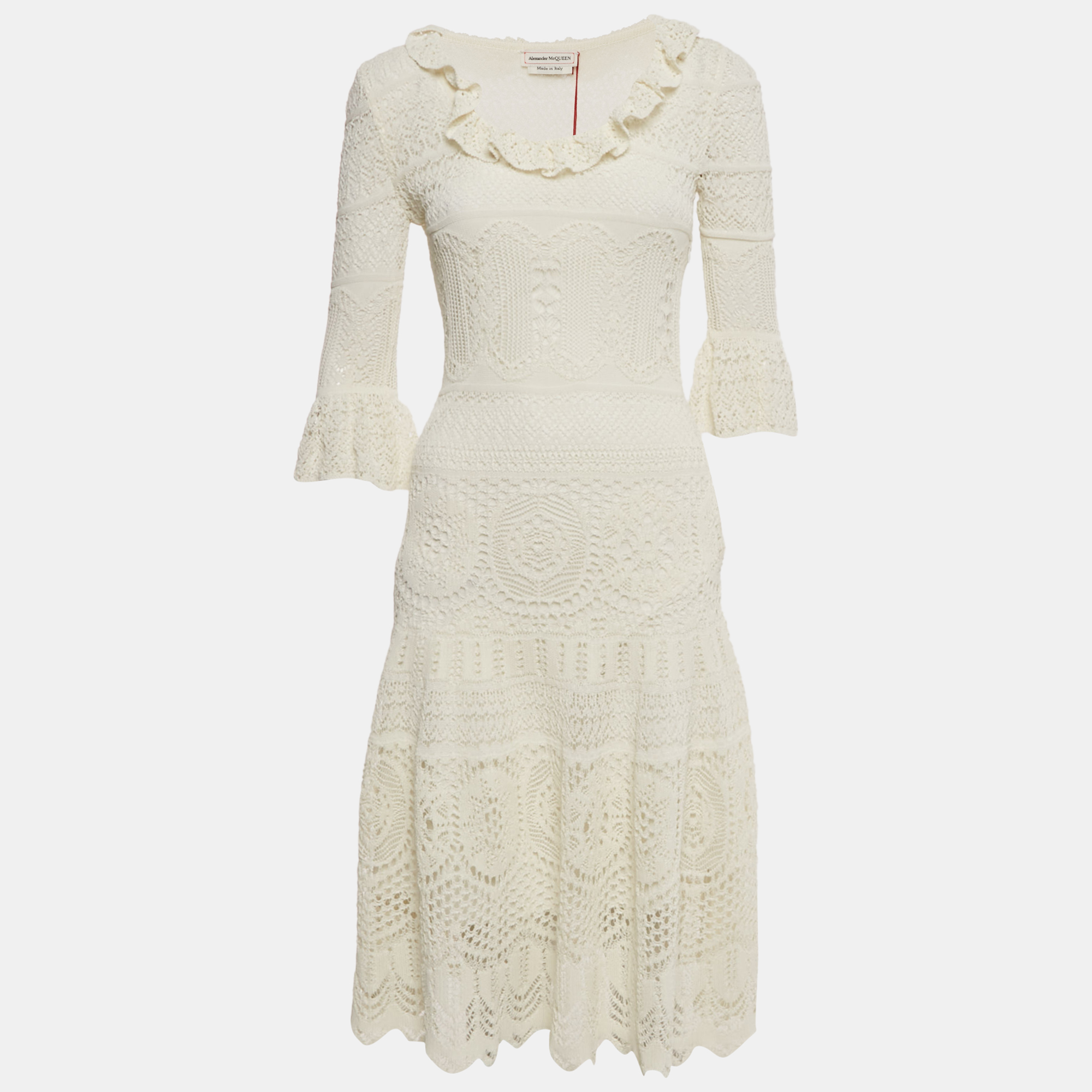 

Alexander McQueen Ivory Crochet Frill Midi Dress S, White