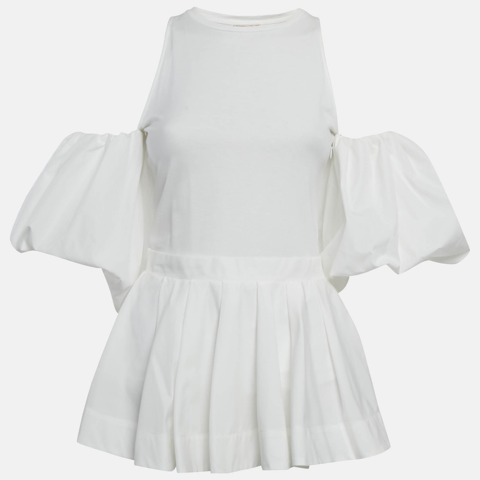 Click to view more detailed imagery on our partner's website Pre-owned Alexander Mcqueen White Cotton Balloon Sleeve Open Shoulder Top S