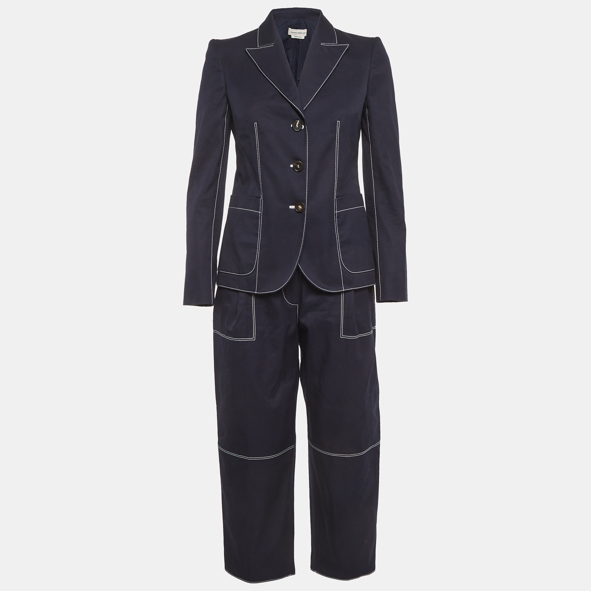 

Alexander McQueen Navy Blue Denim Contrast Stitch Suit S/M