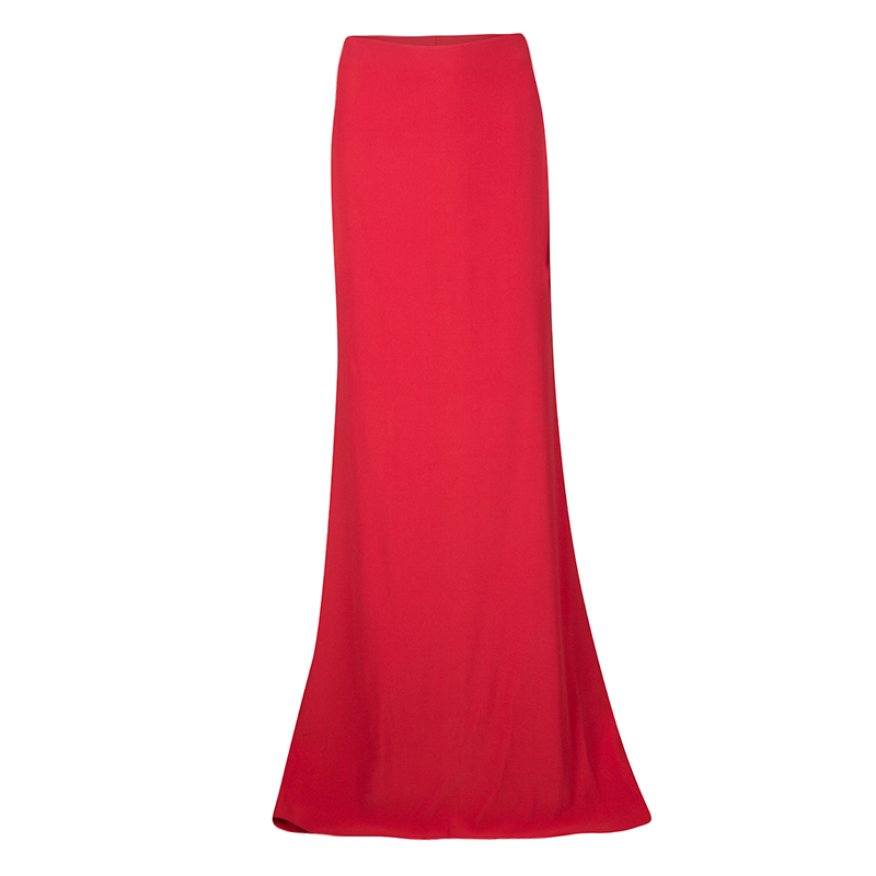 Pre Owned Alexander McQueen Red Ruched High Waist Maxi Skirt M
