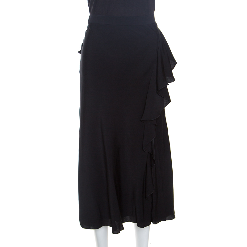 Pre Owned Alexander McQueen Black Ruffled Midi Skirt L