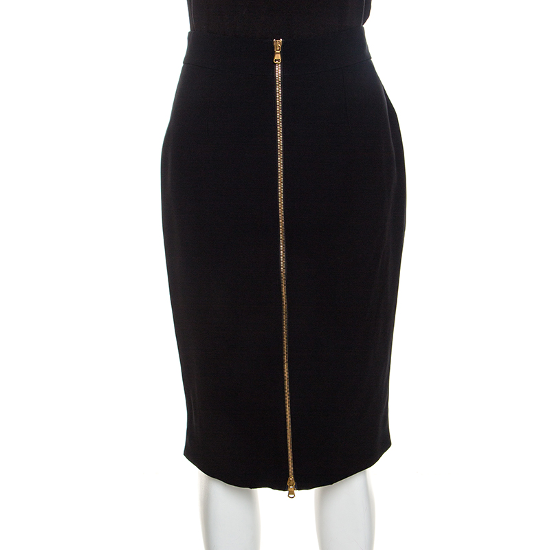 Pre Owned Alexander McQueen Black Crepe Zip Detailed Pencil Skirt M