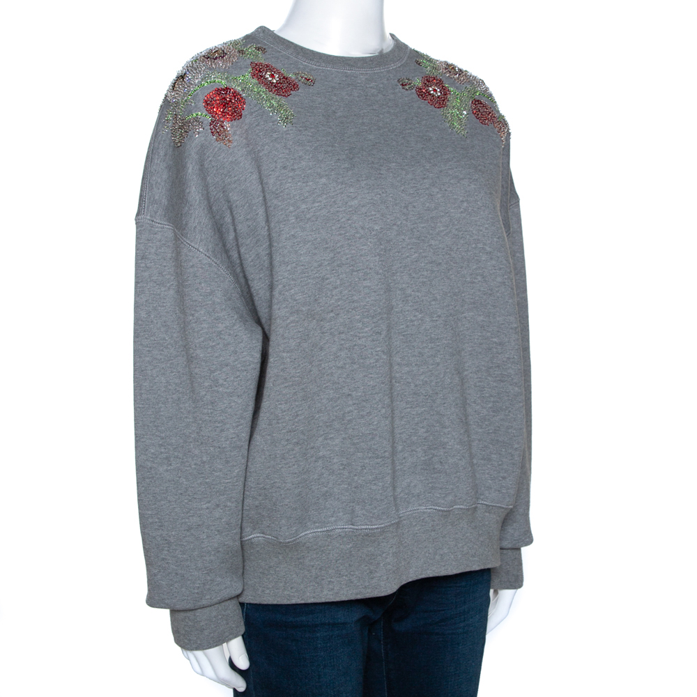

Alexander McQueen Grey Fleece Lined Cotton Poppy Sequined Sweatshirt