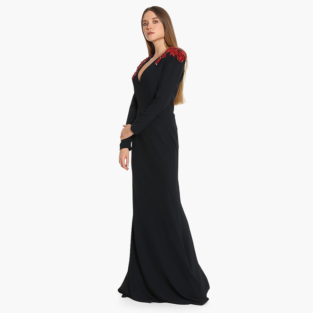 

Alexander McQueen Black Embellished Long Sleeves Dress  (IT 46