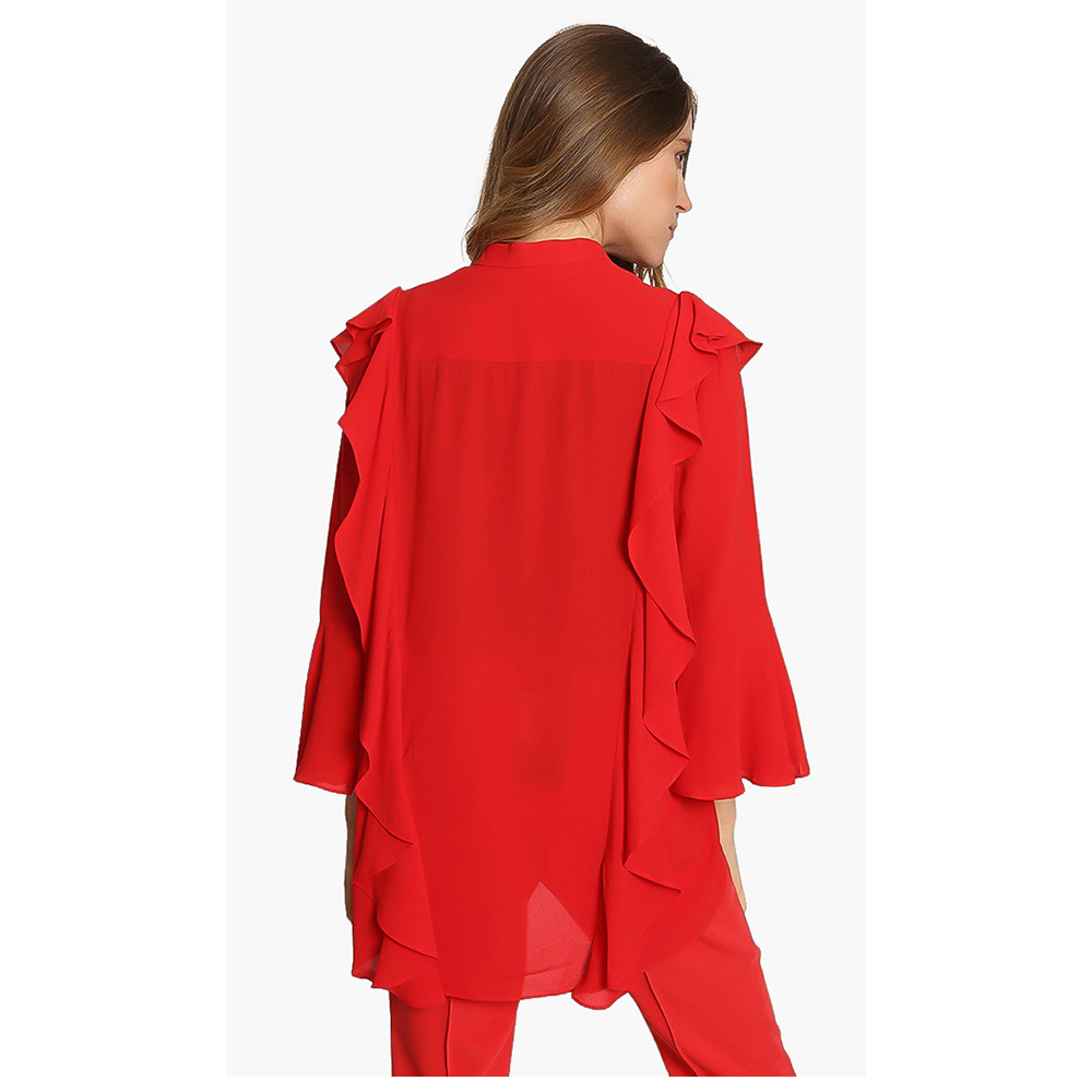 

Alexander McQueen Red Ruffled Silk Top  (IT 48