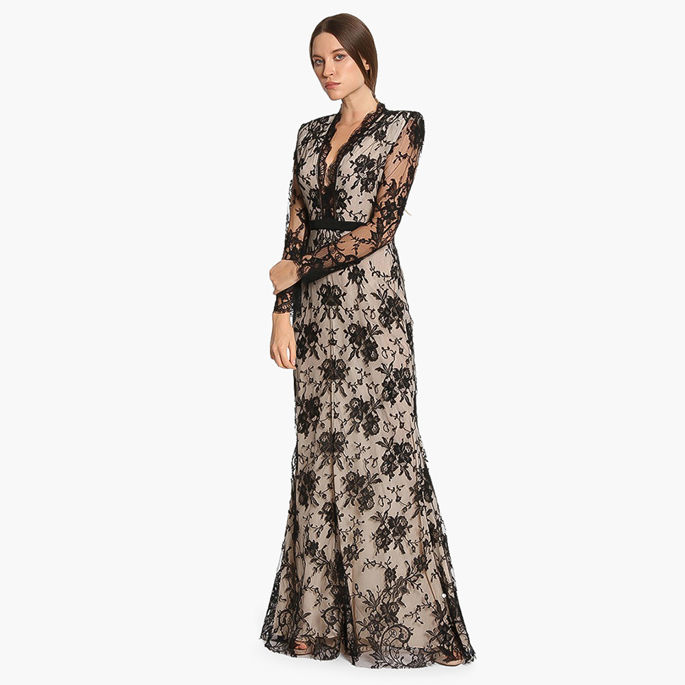 

Alexander McQueen Black V-Neck Lace Evening Dress  (IT 46