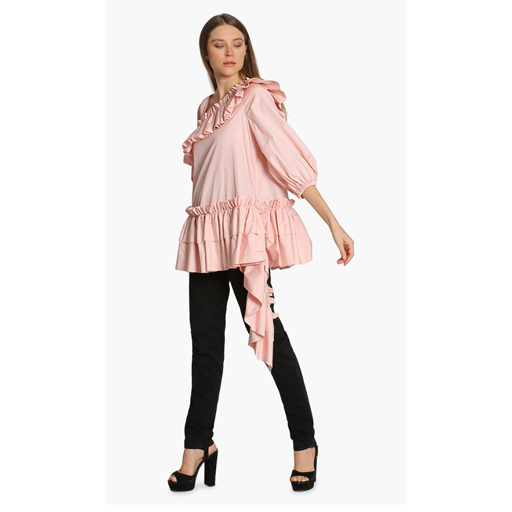 

Alexander McQueen Pink Asymmetric Ruffle Top  (IT 40