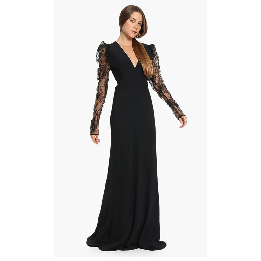 

Alexander McQueen Black Lace Sleeves Evening Dress  (IT 46