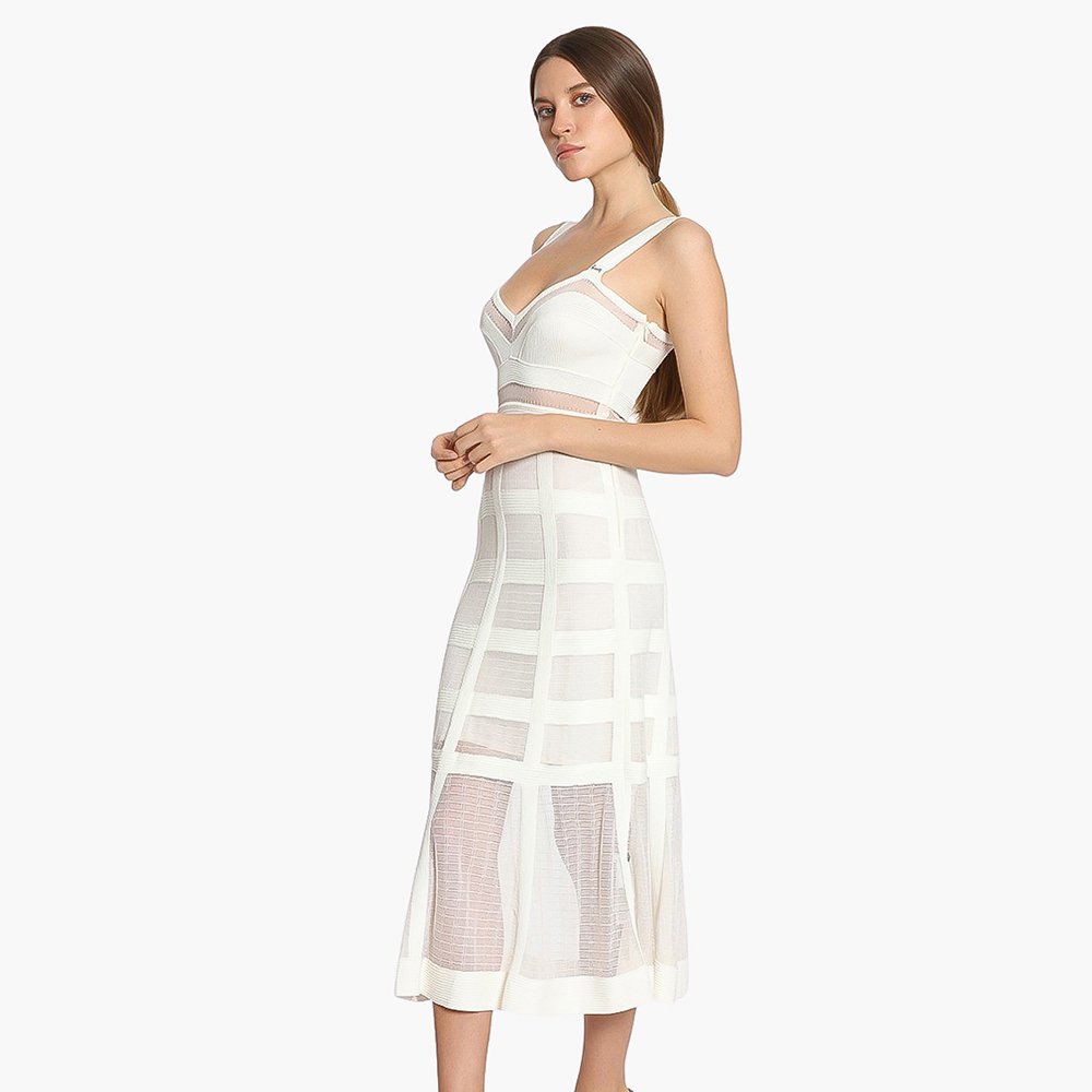 

Alexander McQueen White V-Neck Midi Dress