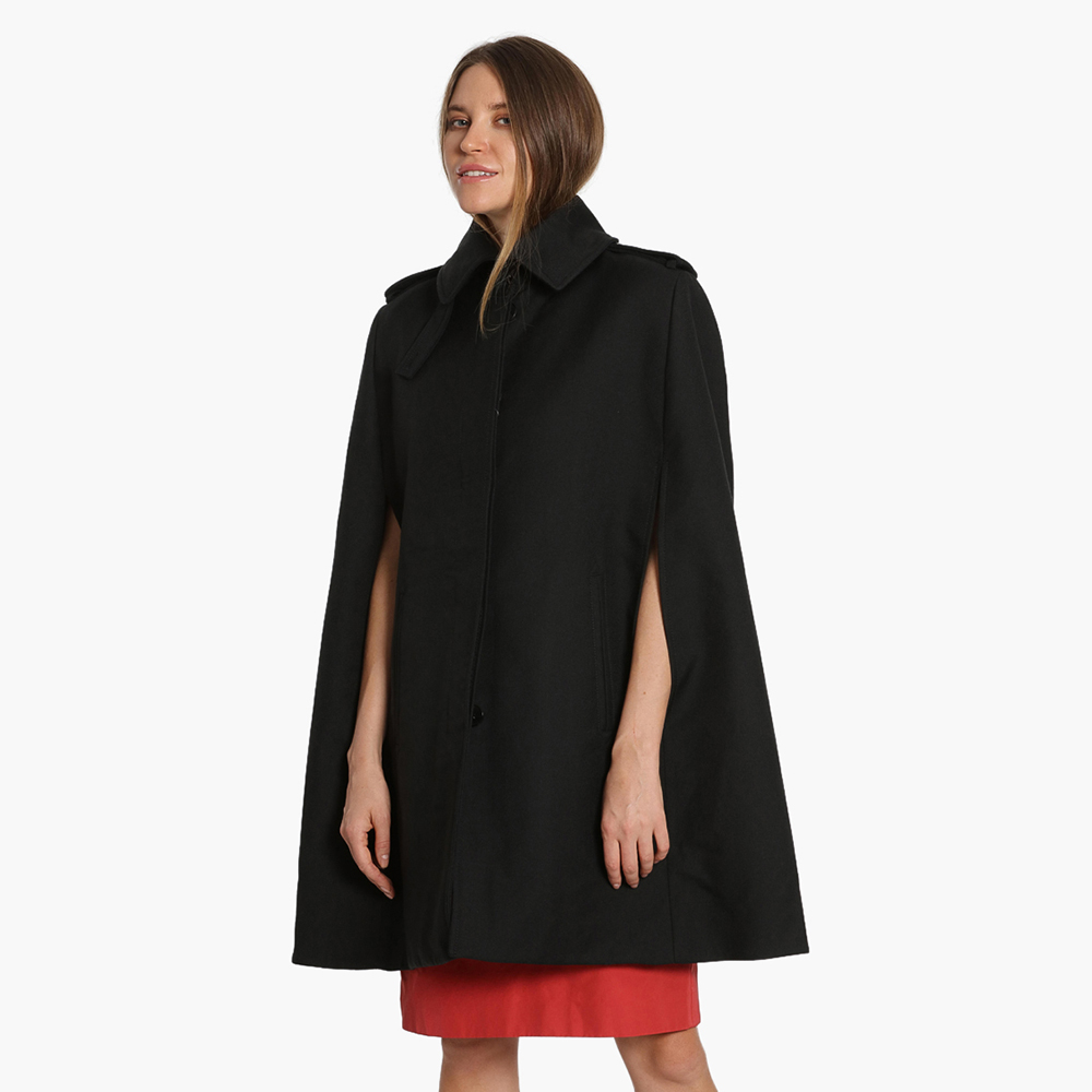 Pre Owned Alexander McQueen Black Wool Blend Cape Coat L (IT 46)