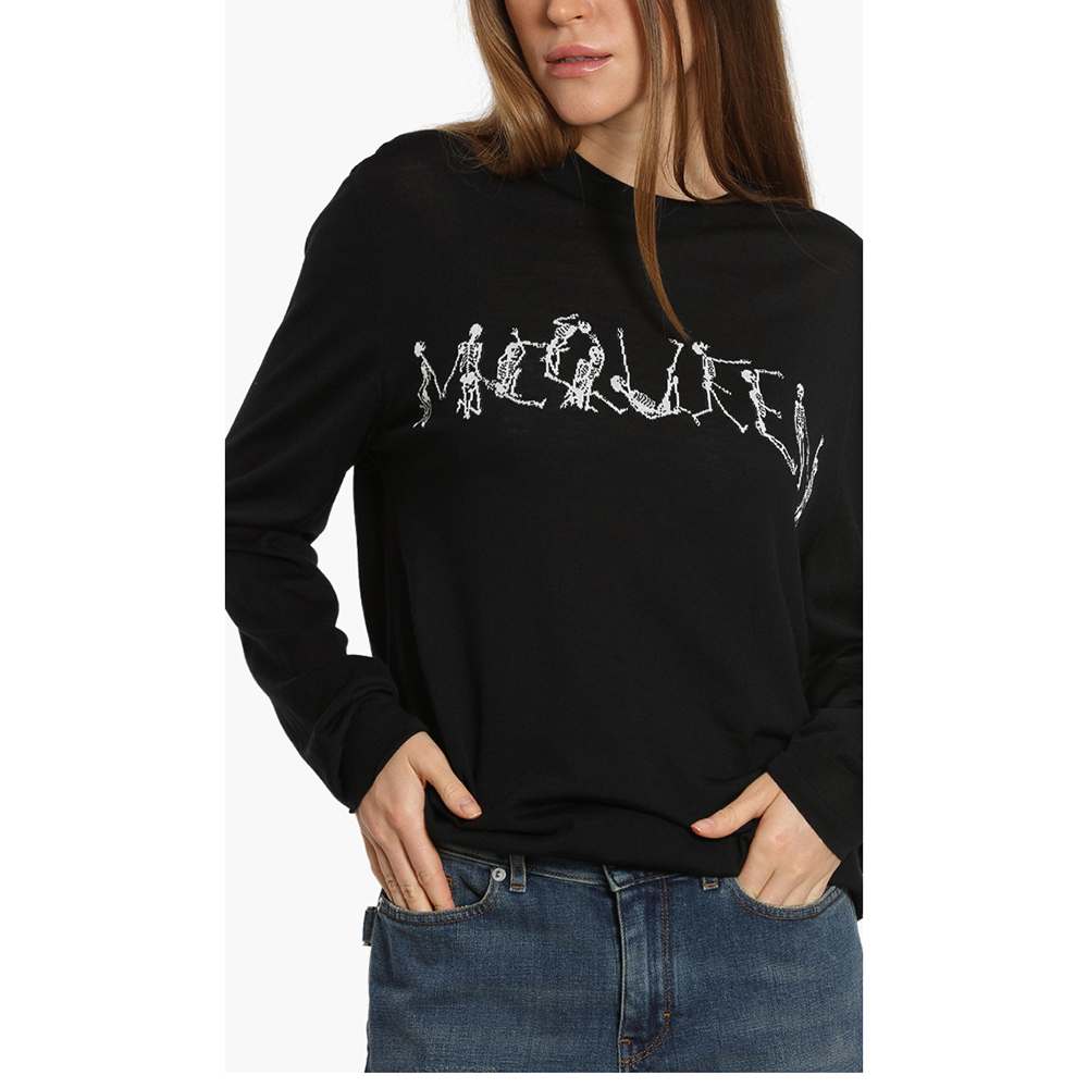 

Alexander McQueen Black Skeleton Logo Lettering Pullover