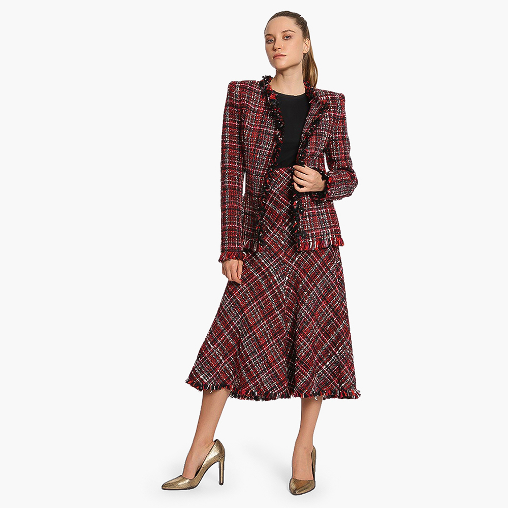 

Alexander McQueen Red Tweed A-Line Skirt  (IT 44