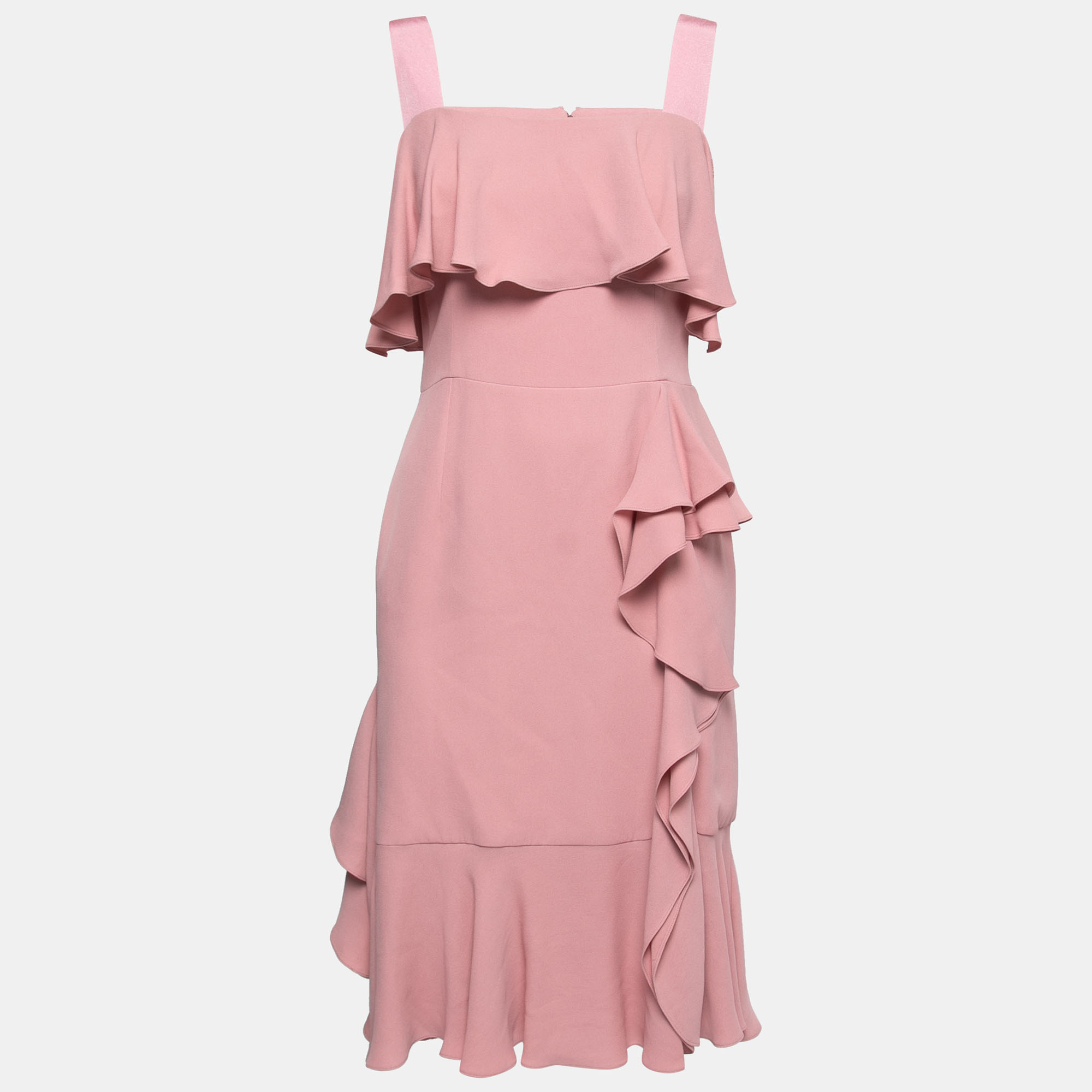 Pre-owned Alexander Mcqueen Pink Silk Chiffon Ruffled Off-shoulder Dress S