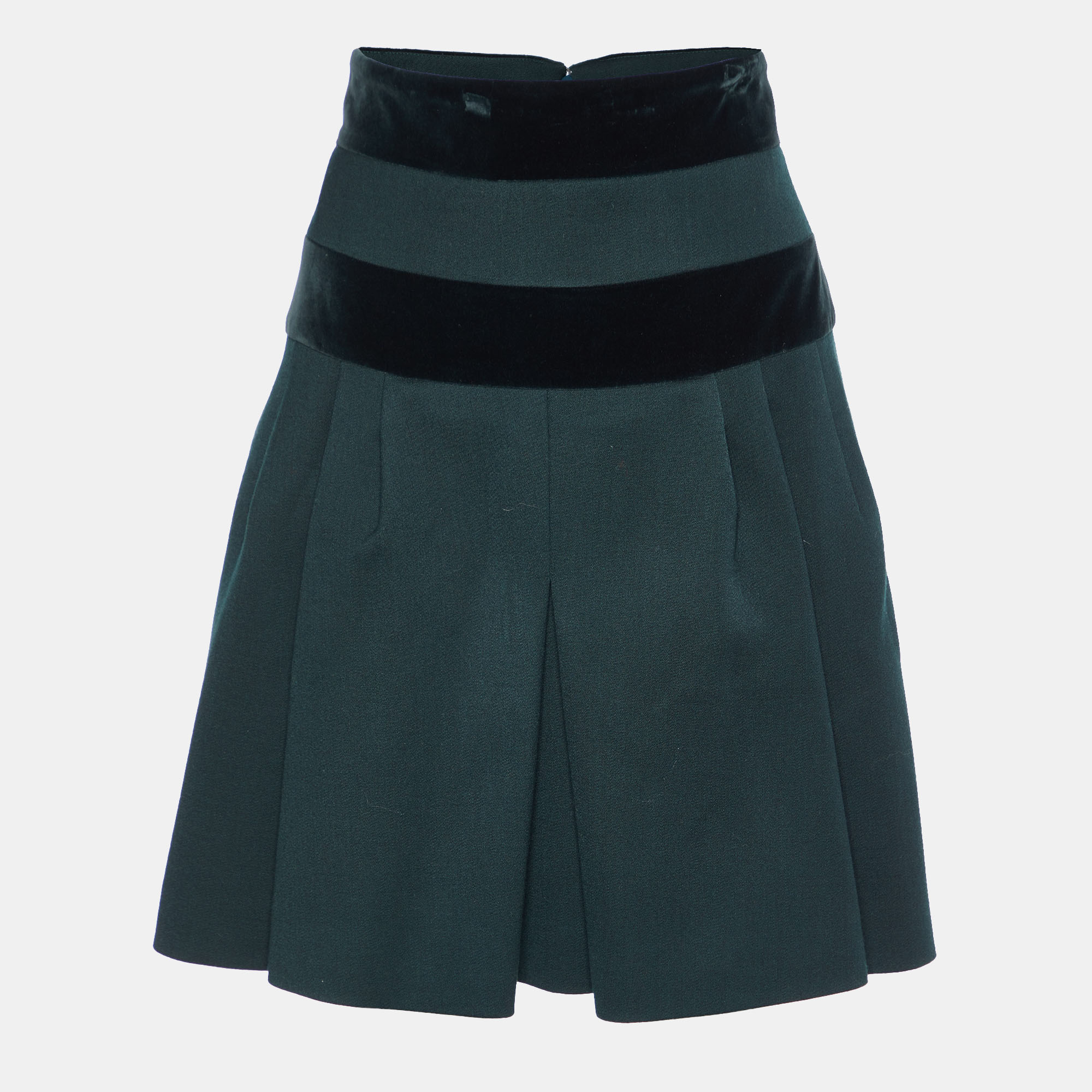 

Alexander McQueen Dark Green Wool & Velvet Trim Mini Skirt
