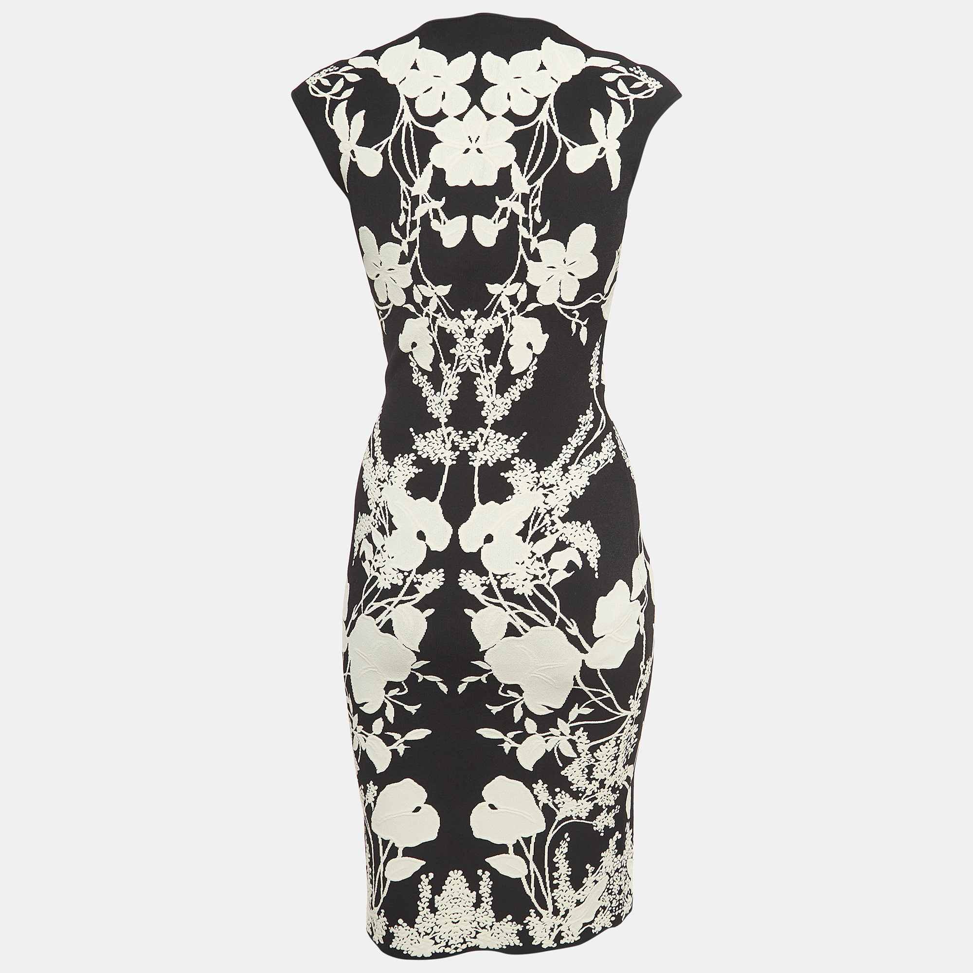 

Alexander McQueen Black/White Floral Patterned Knit Bodycon Dress