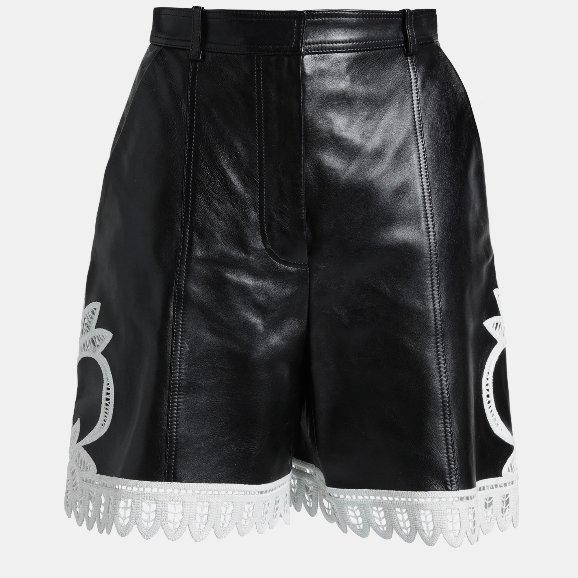 Pre-owned Alexander Mcqueen Black Lambskin Leather Shorts Size 40