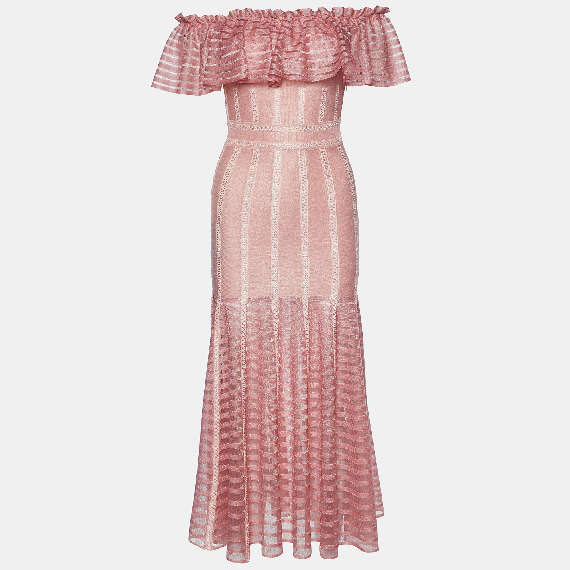 

Alexander McQueen Pink Sheer Knit Off Shoulder Maxi Dress XS