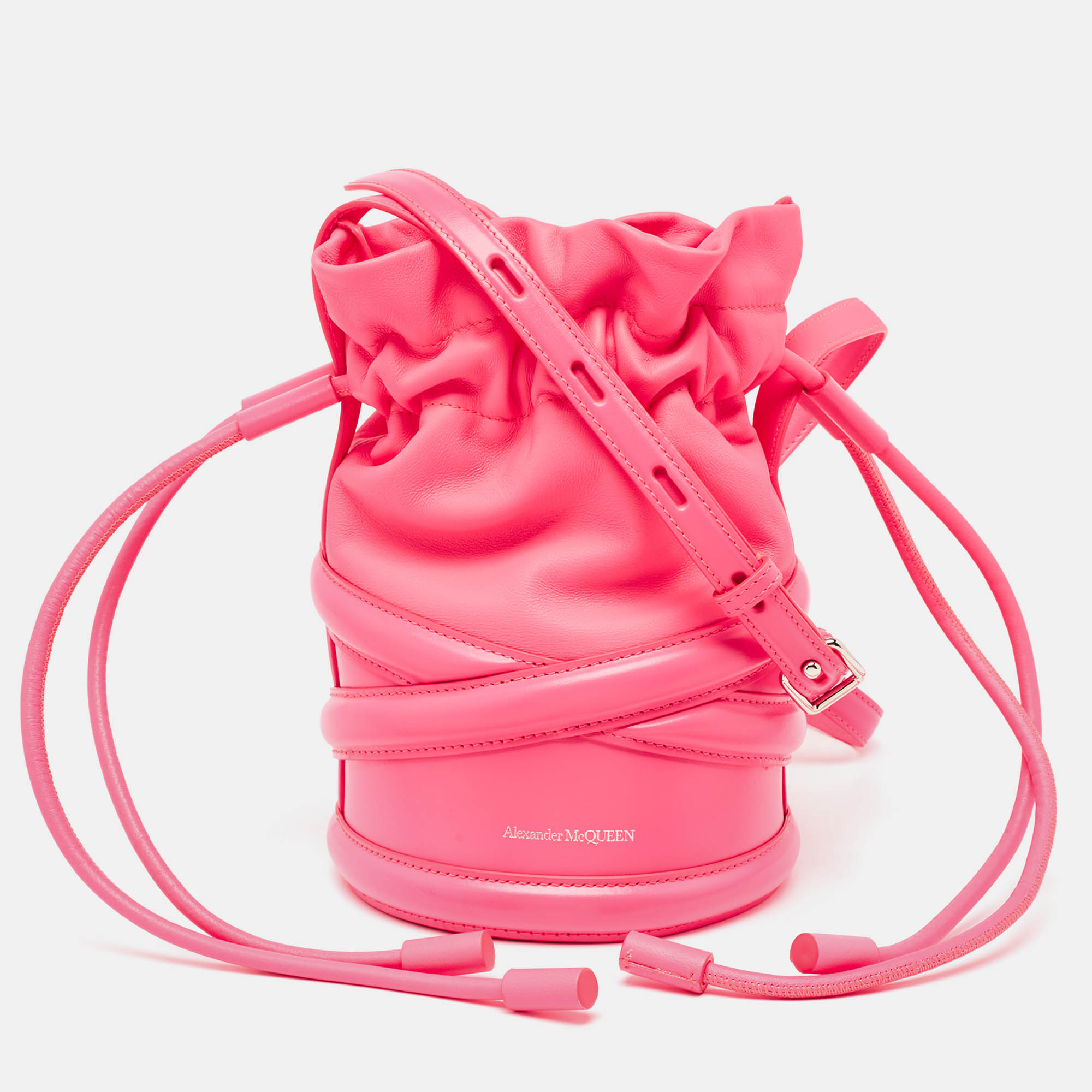 

Alexander McQueen Neon Pink Leather The Soft Curve Bucket Bag