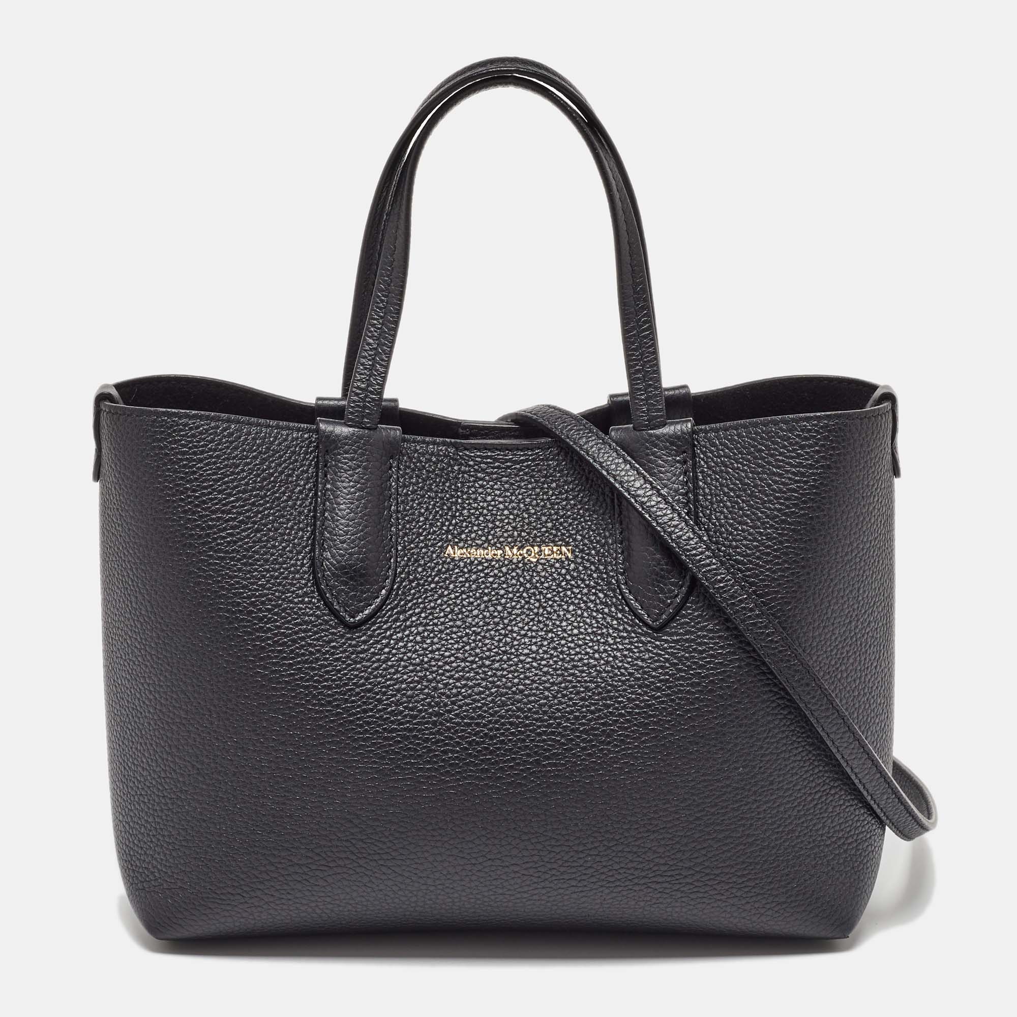 

Alexander McQueen Black Leather Mini Shopper Tote