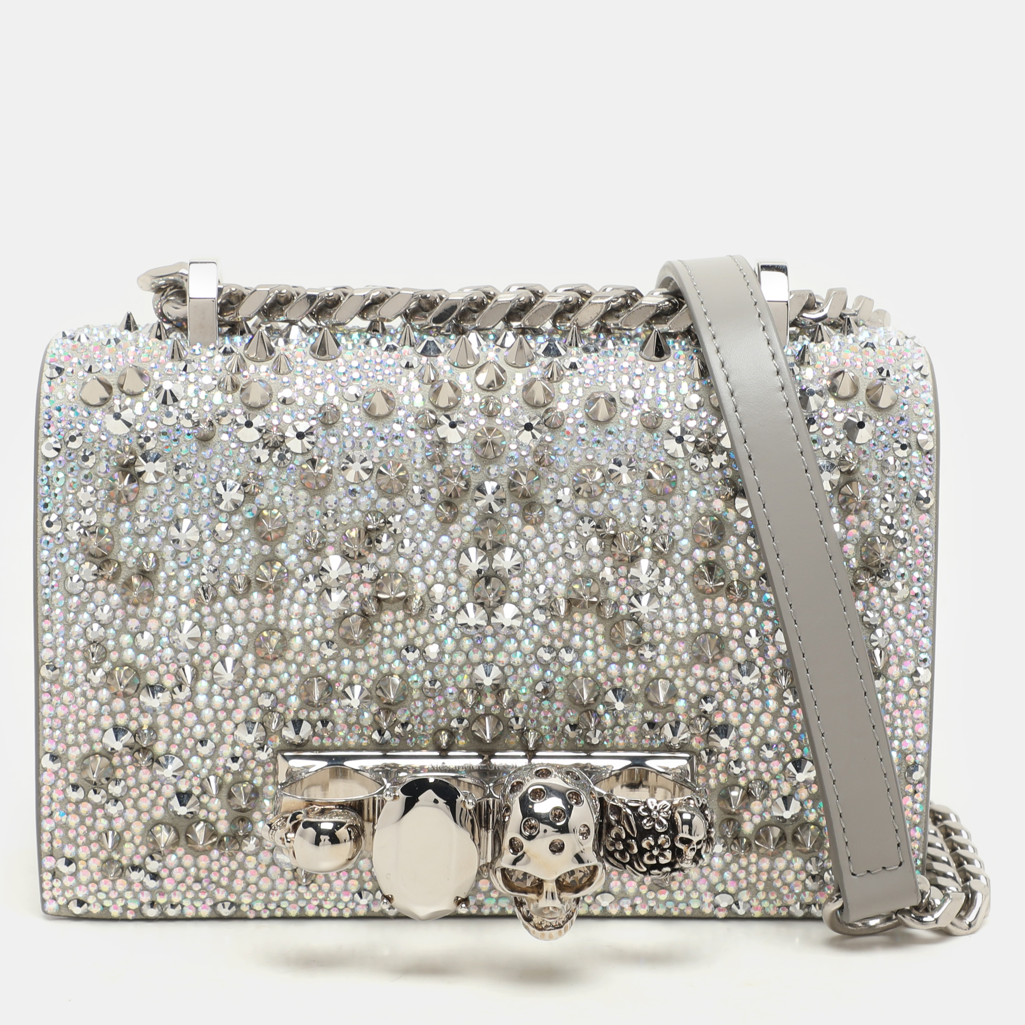 

Alexander McQueen Grey Embellished Suede Mini Jewelled Shoulder Bag