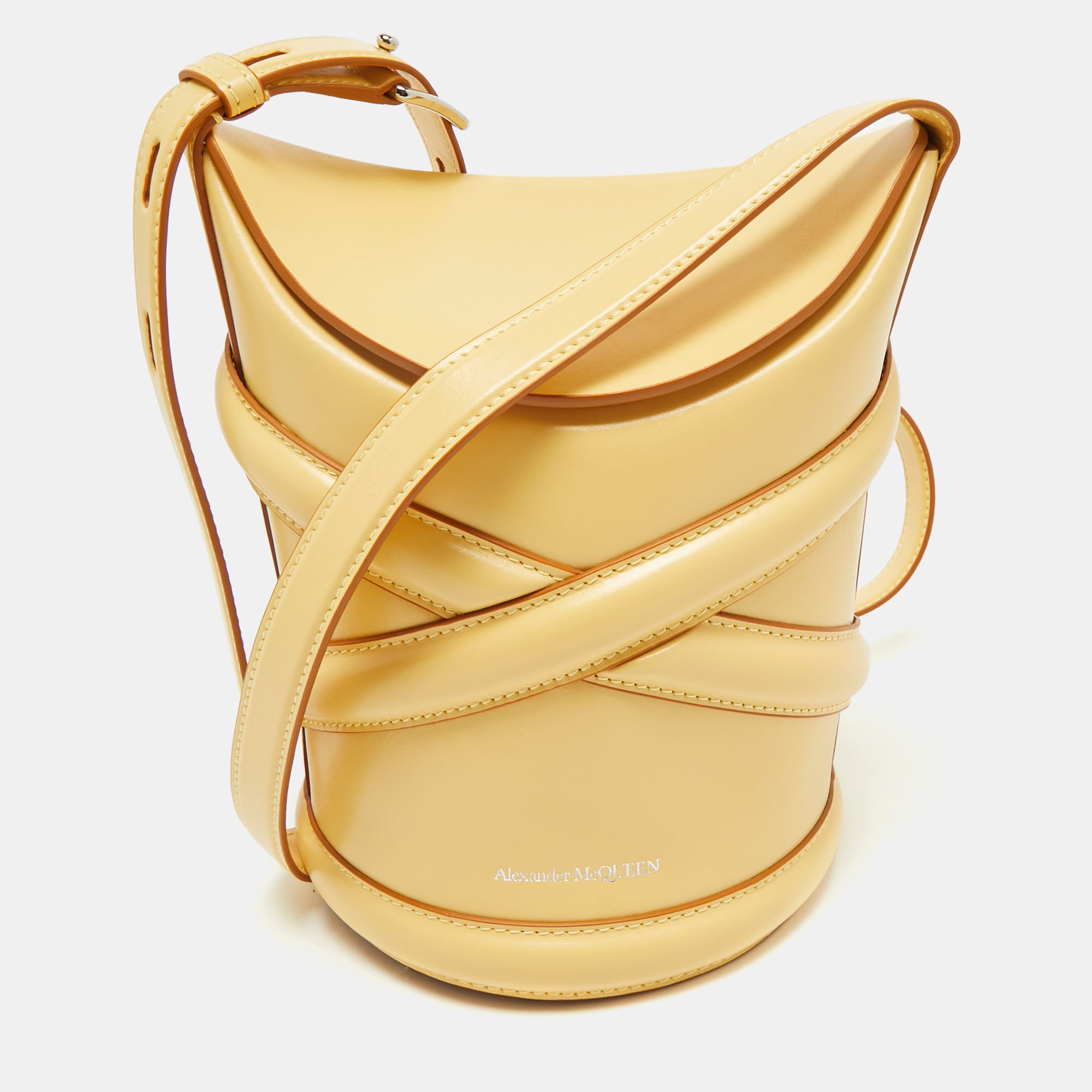 

Alexander McQueen Yellow Leather Small The Curve Bucket Bag